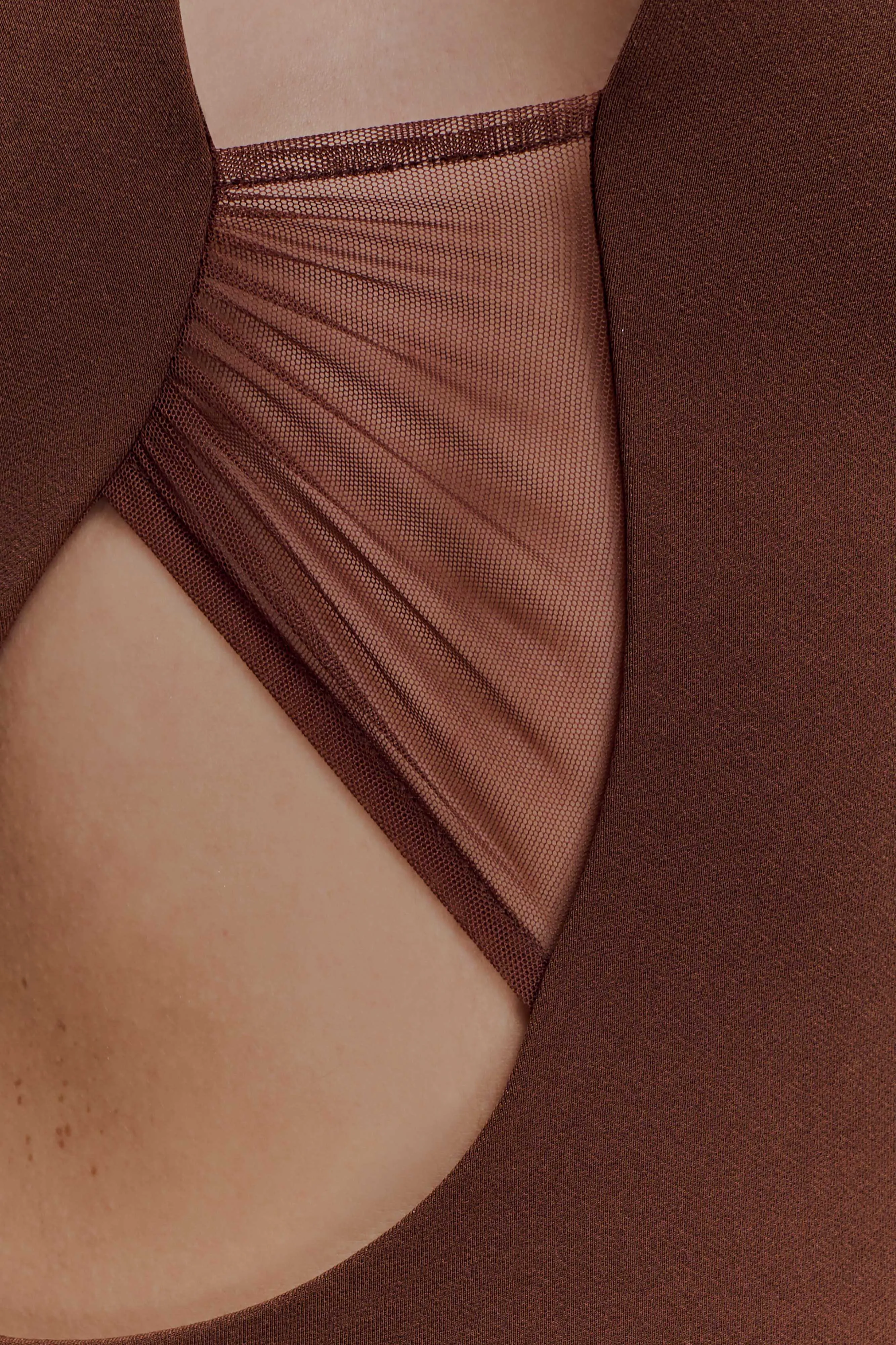 Aubree Crepe And Mesh Maxi Dress - Chocolate/Mocha Flowing Lines Unique Cut