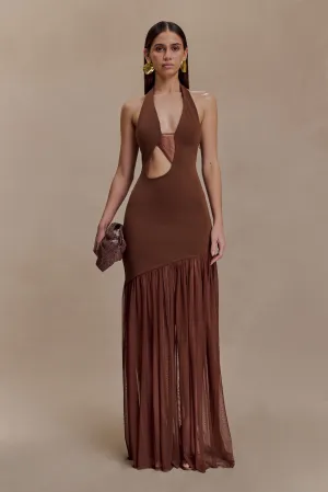Perfect Wear Comfy Fit Wear Aubree Crepe And Mesh Maxi Dress - Chocolate/Mocha