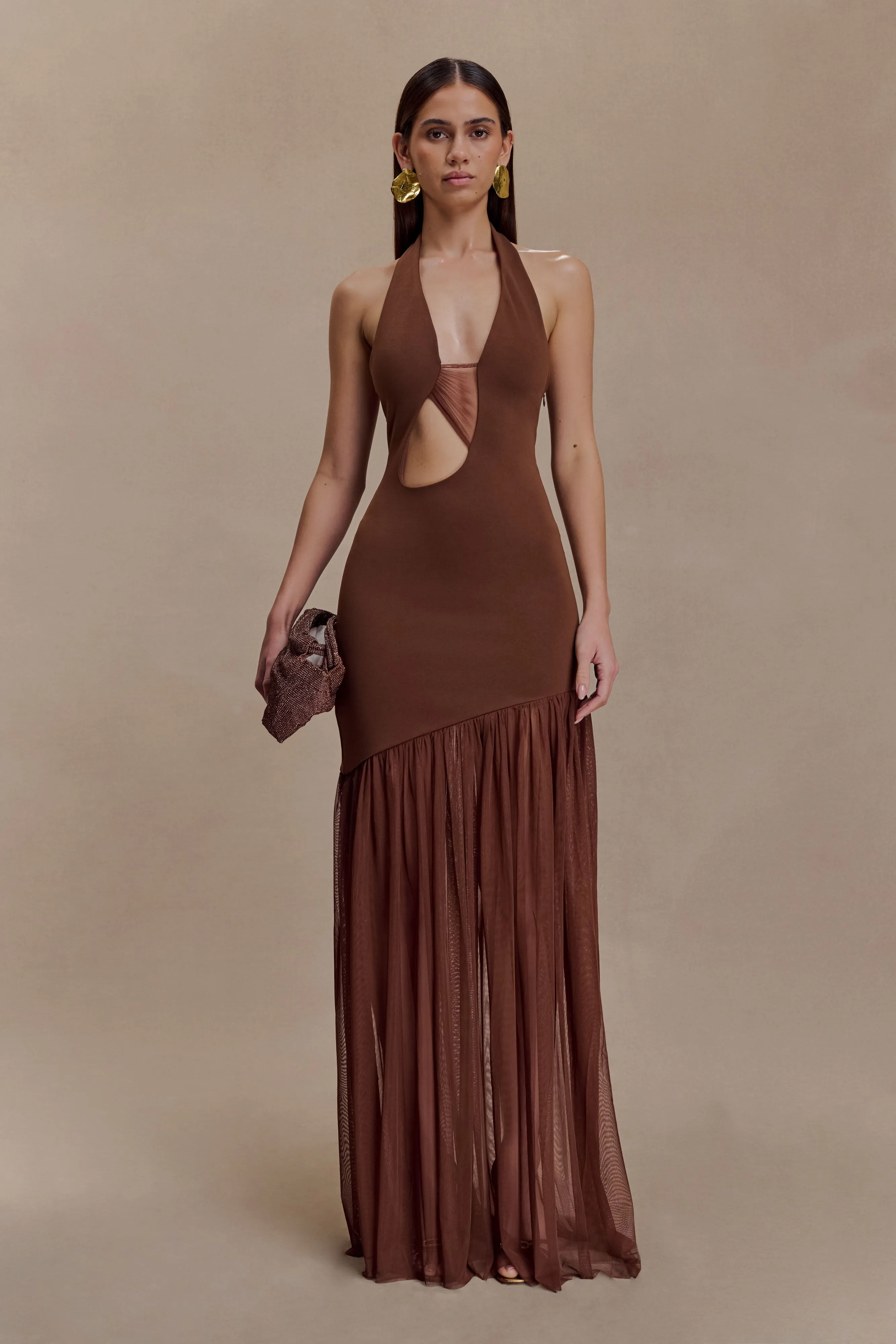 Perfect Wear Comfy Fit Wear Aubree Crepe And Mesh Maxi Dress - Chocolate/Mocha