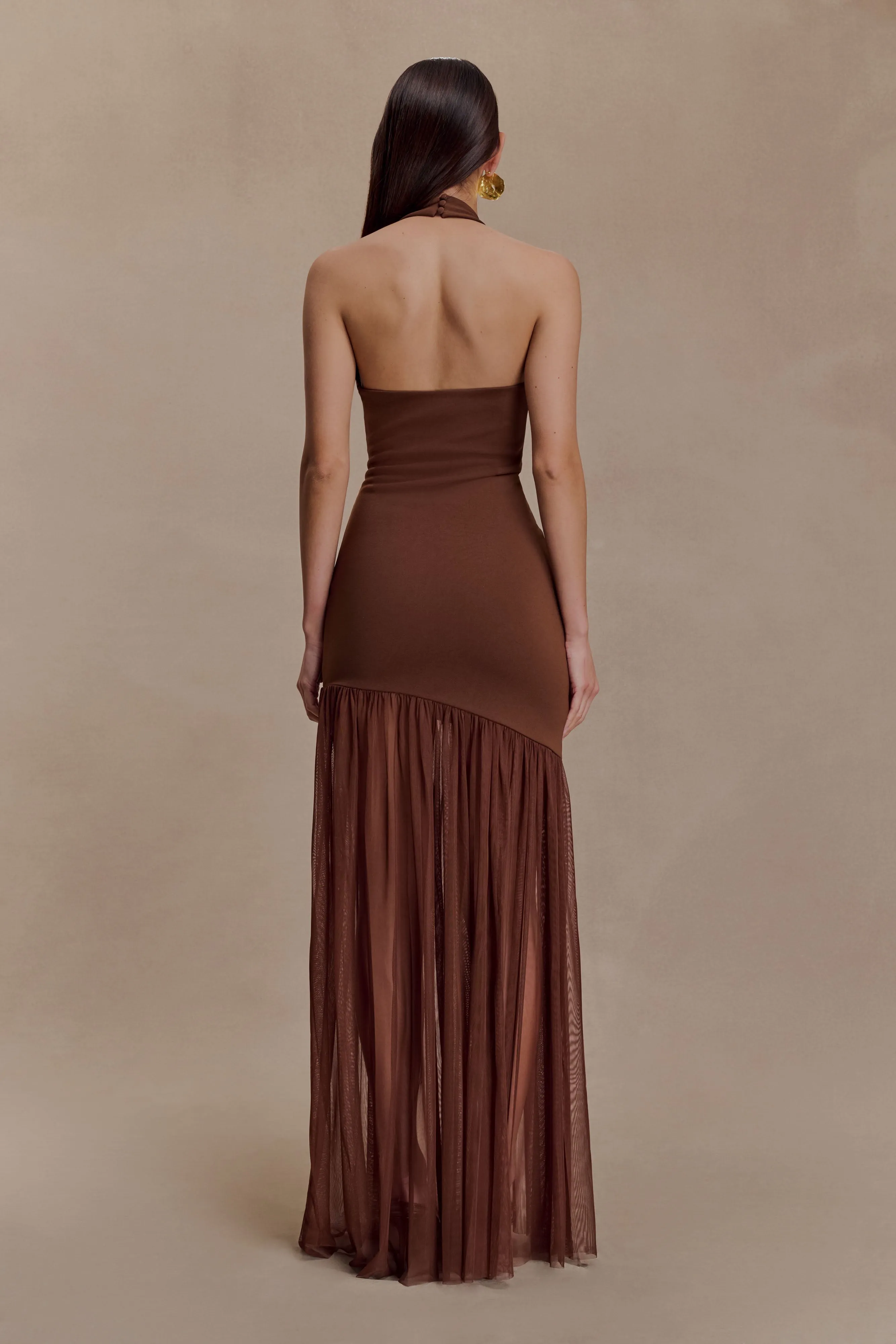 Texture Mood Aubree Crepe And Mesh Maxi Dress - Chocolate/Mocha
