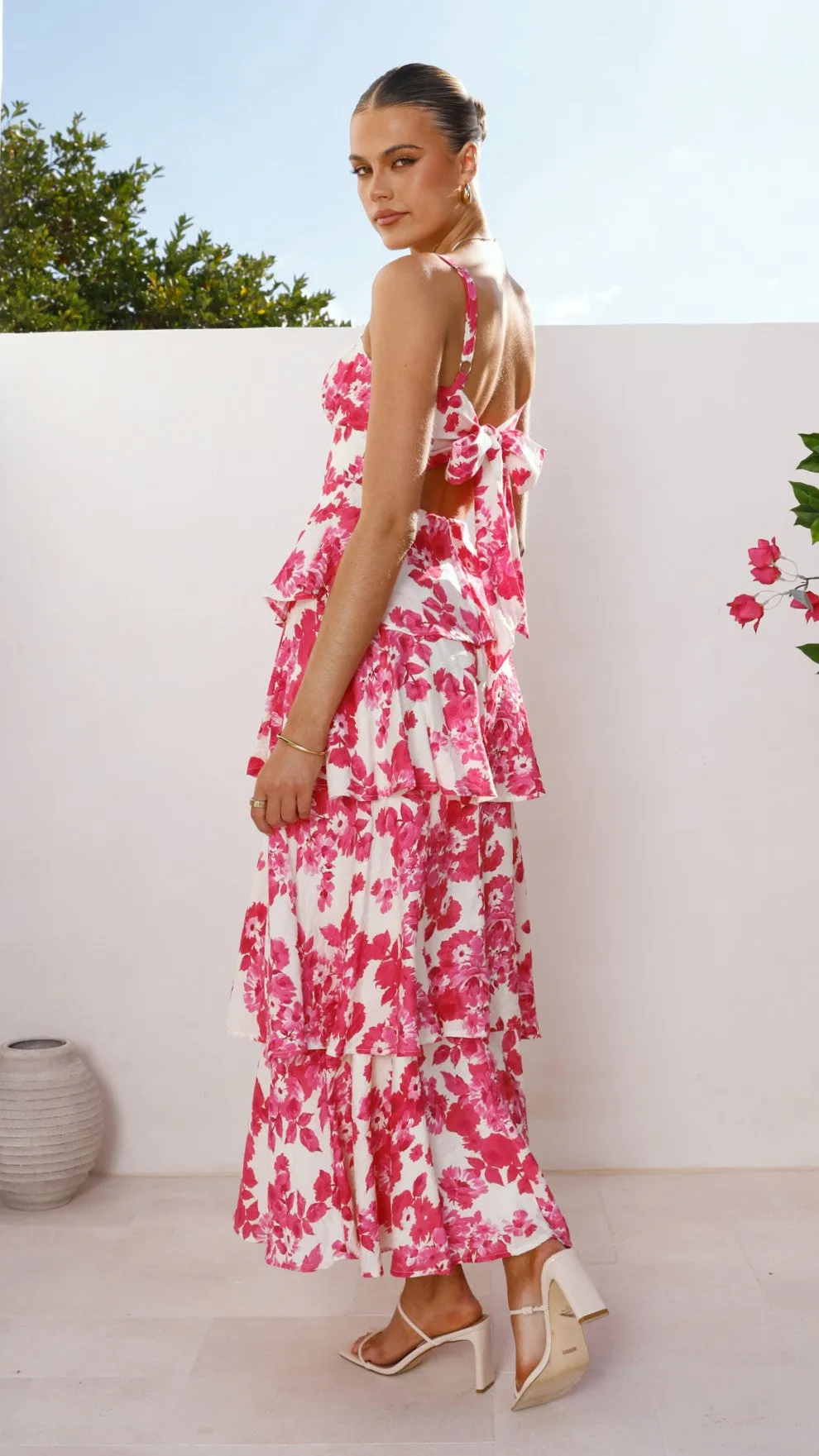 Odilia Maxi Dress - Pink/White Floral Contemporary Layer