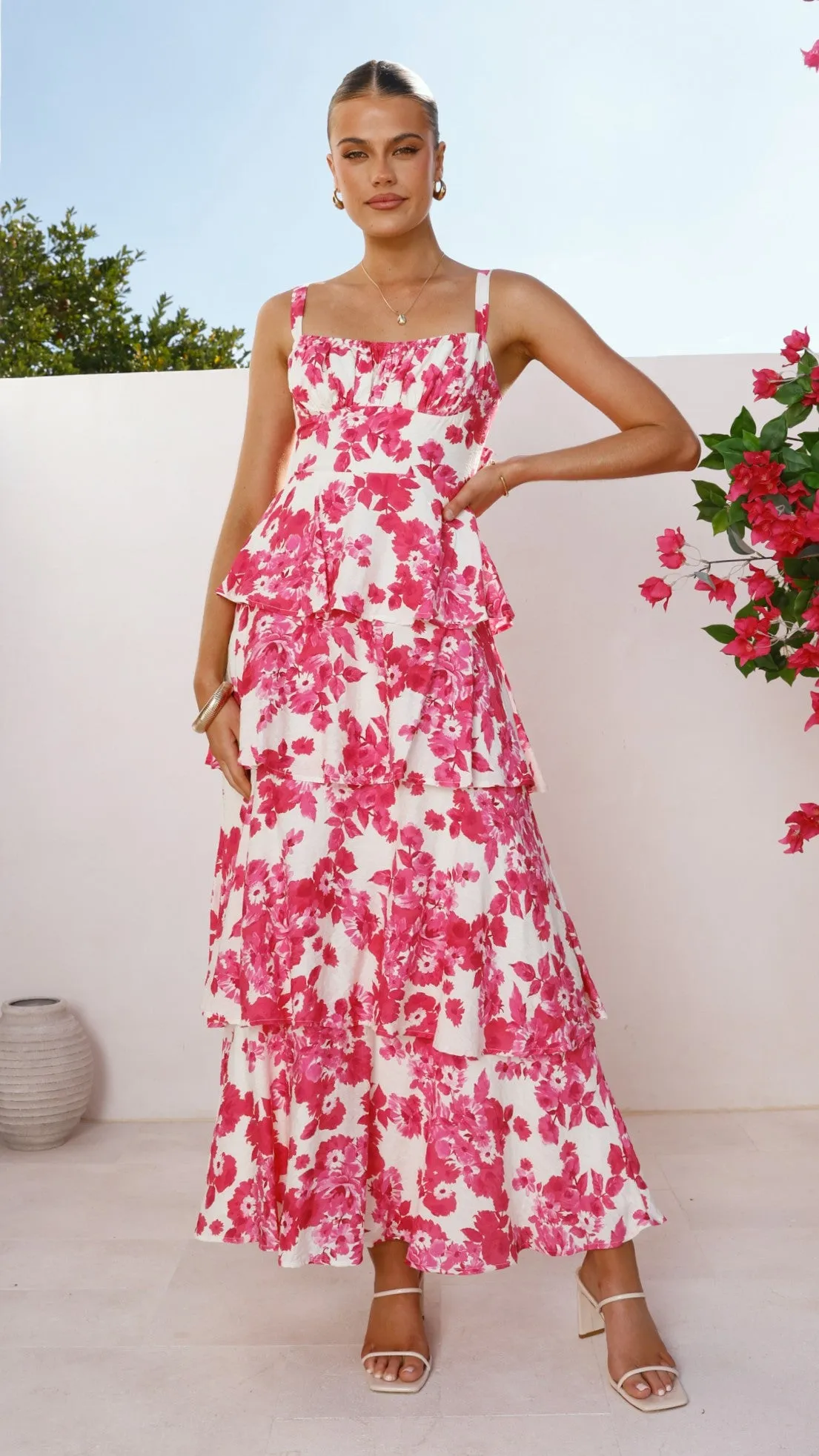 Odilia Maxi Dress - Pink/White Floral Lounge Ready