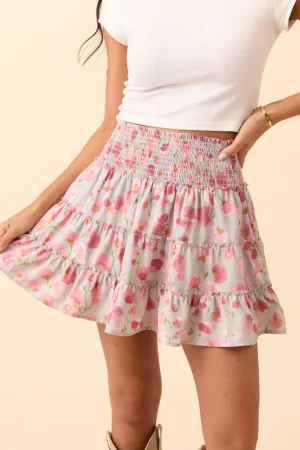Key Feature Through the Garden Pale Blue Pink Flower Print Skort