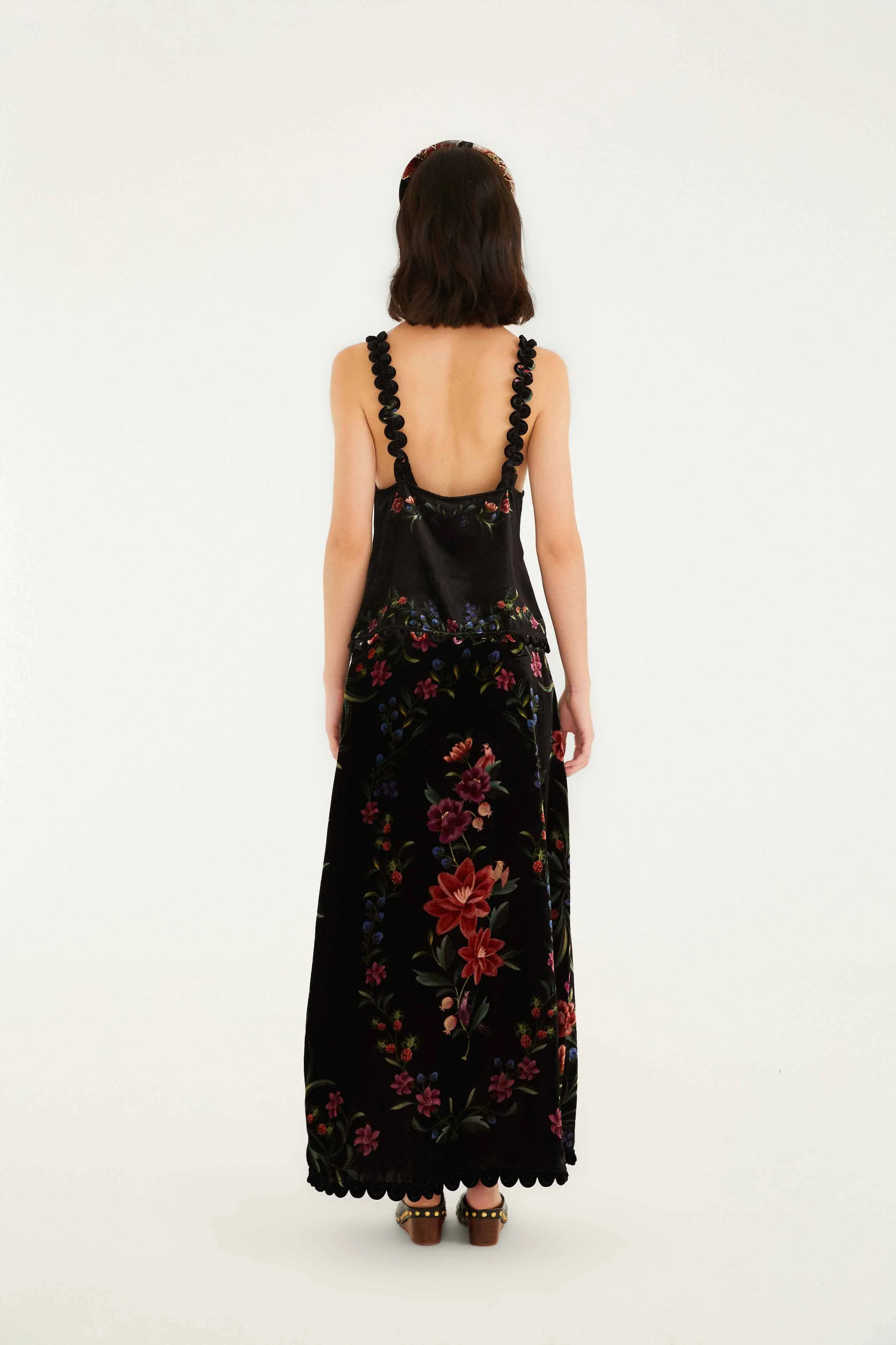 Corduroy texture Must Have Feature Black Belle Garden Scallop Hem Midi Skirt