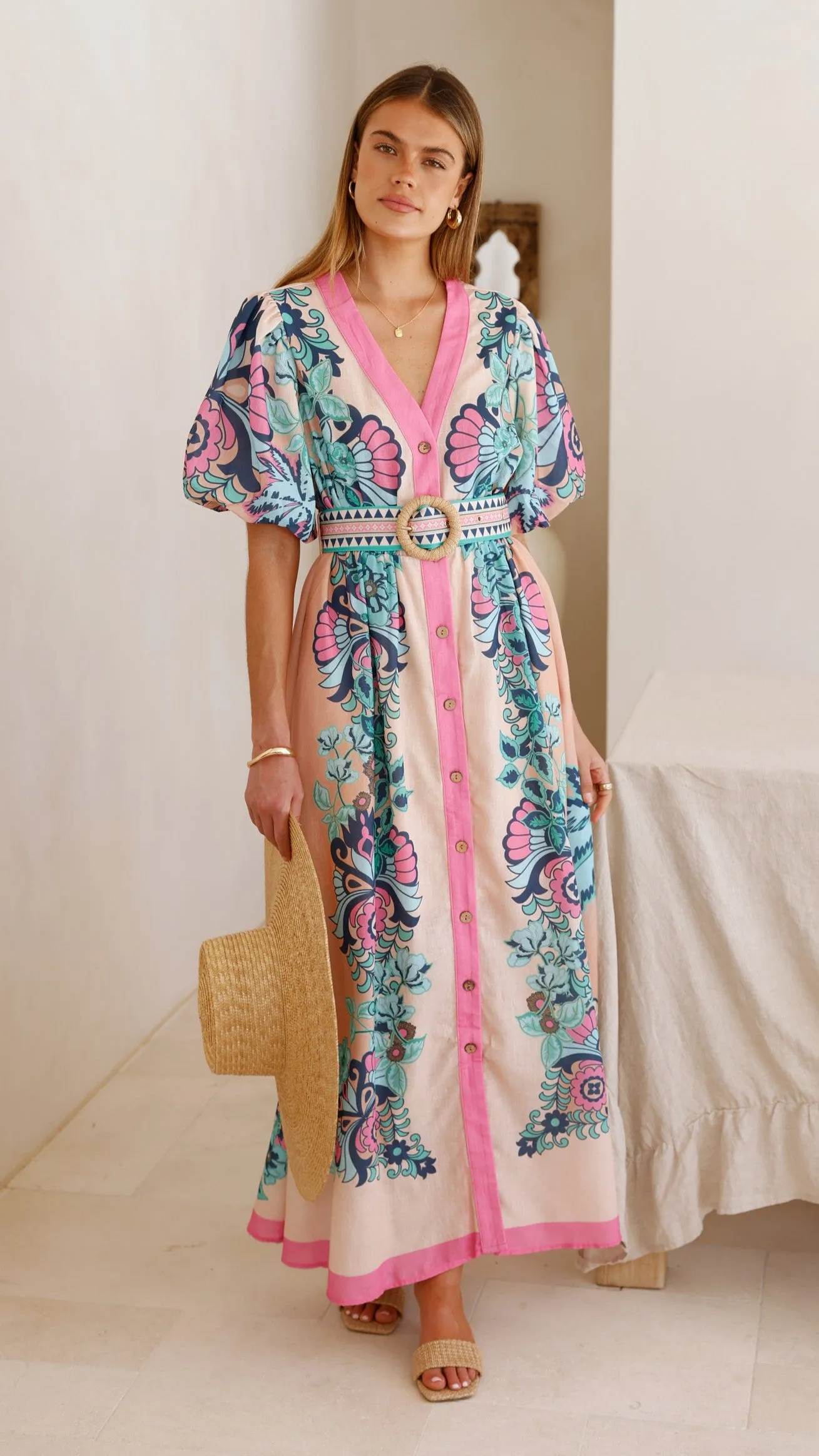 Dali Maxi Dress - Island Bloom Pink Comfortable office piece Fitted Mood
