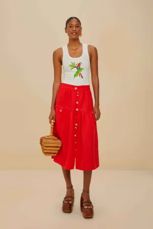 Double Stitched Seamless construction Red Mixed Buttons Euroflax? Premium Linen Midi Skirt