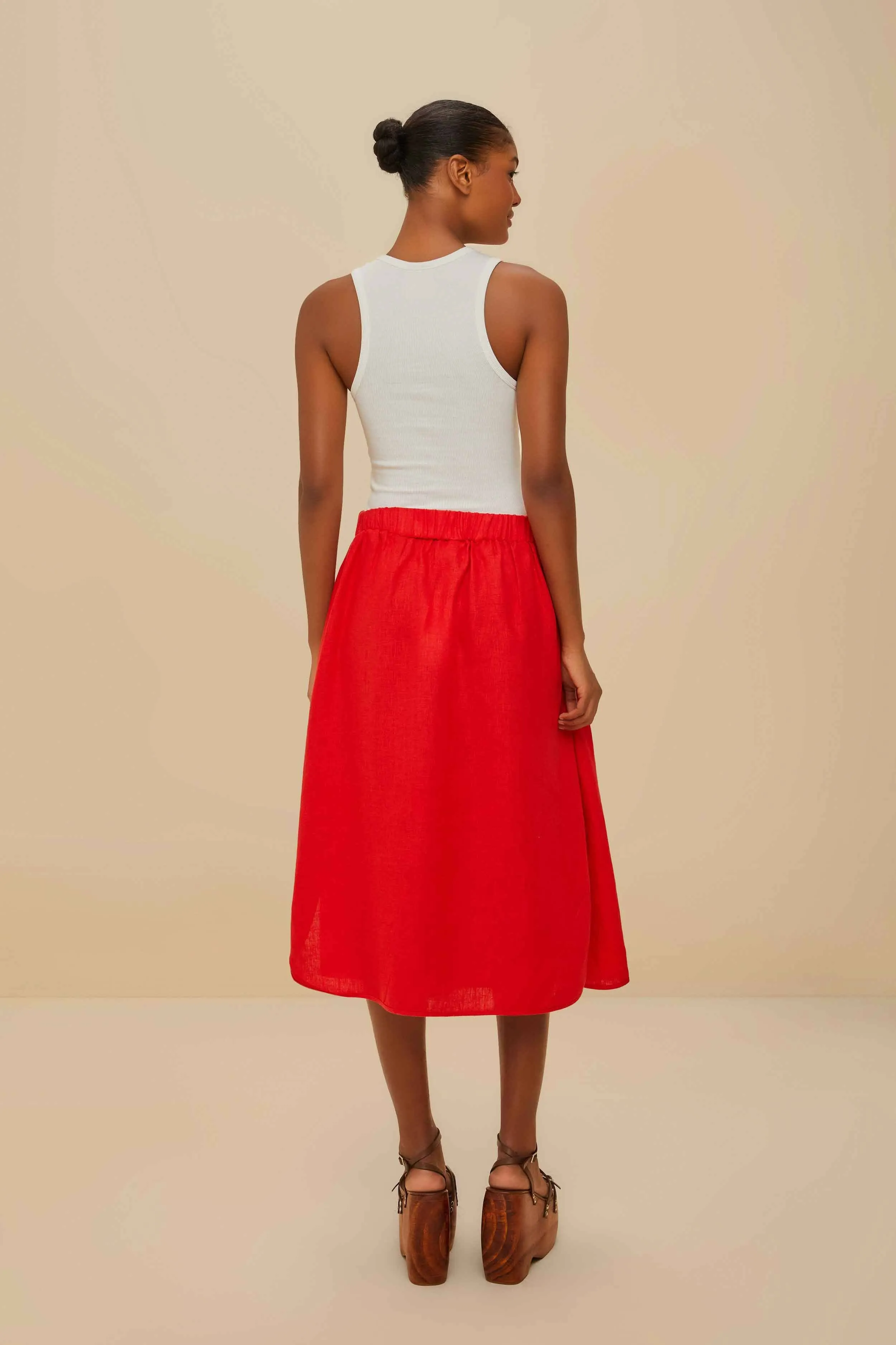 Red Mixed Buttons Euroflax? Premium Linen Midi Skirt Urban Fashion