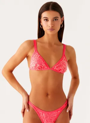 Croatia Bikini Top - Pink Sequin Low Profile Hardware