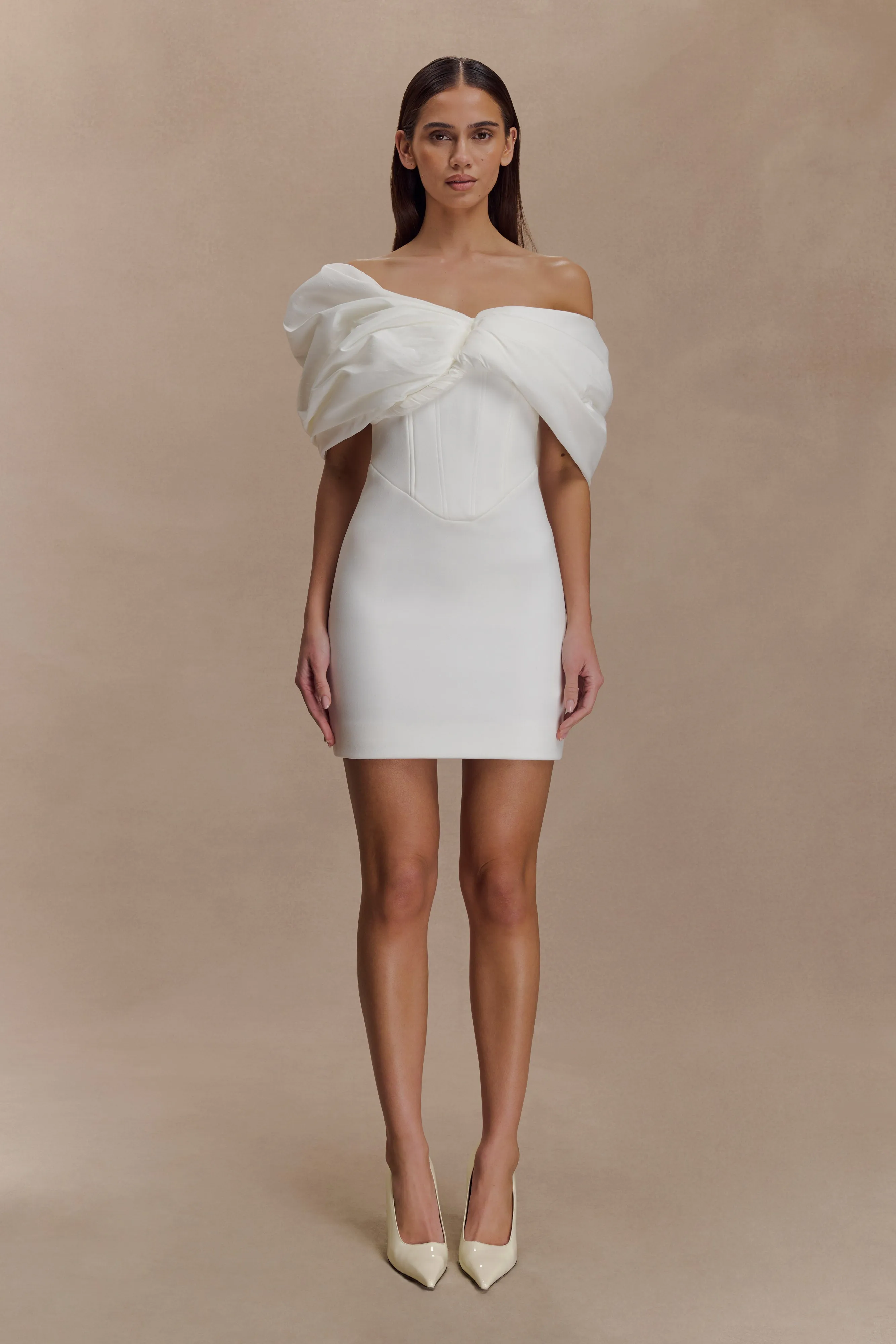 Birthday-Celebration All-season garment Aphrodite Off Shoulder Crepe Mini Dress - Ivory