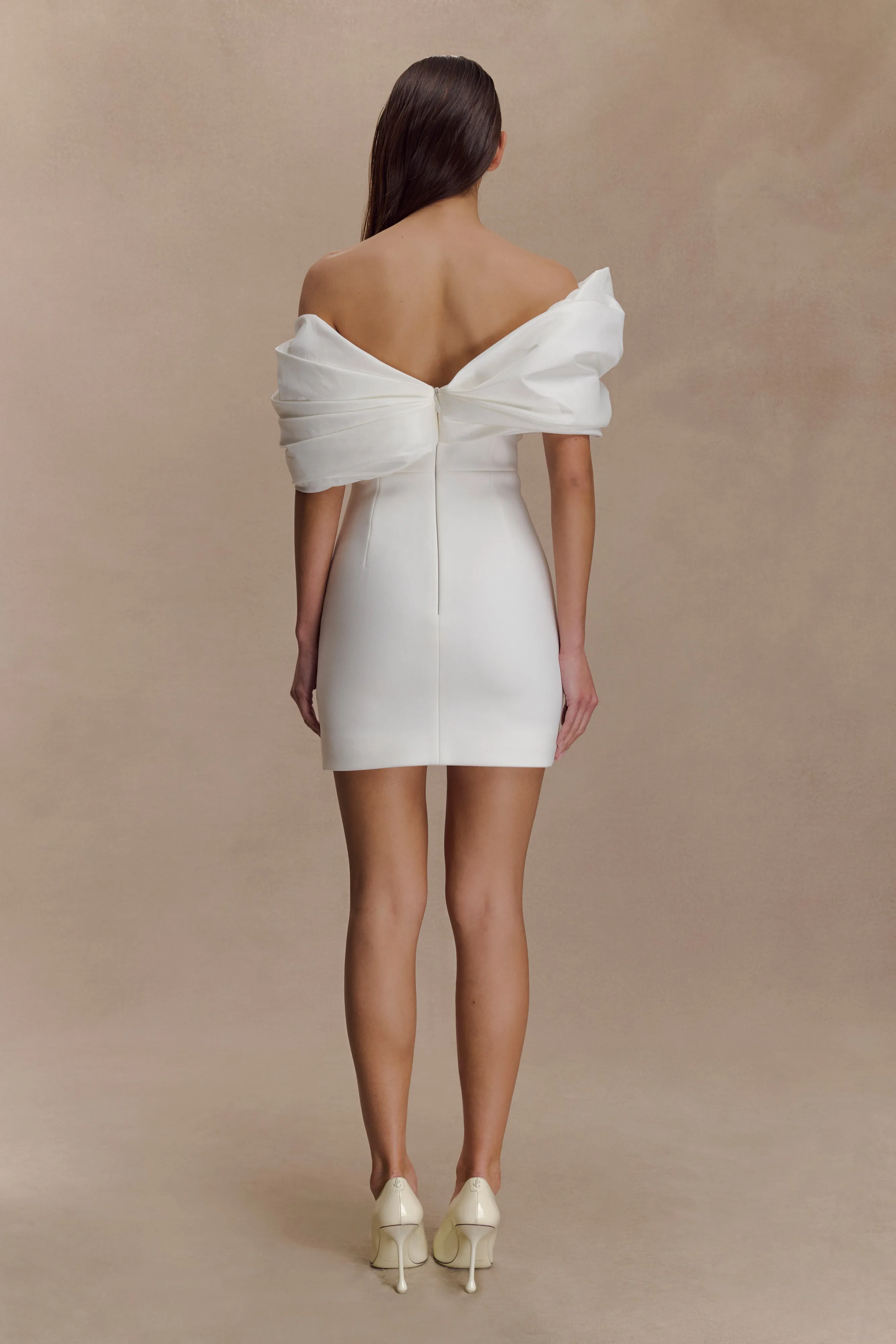 Aphrodite Off Shoulder Crepe Mini Dress - Ivory Urban Light Casual Style Wear