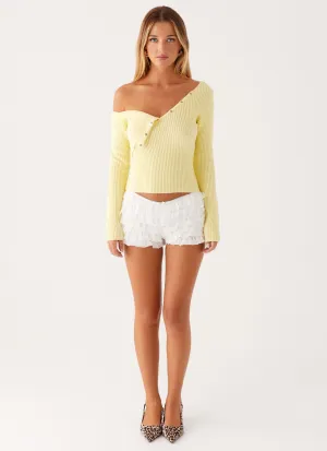 Waverly Knit Top - Pastel Yellow Easy Comfort Ribbed Detailing