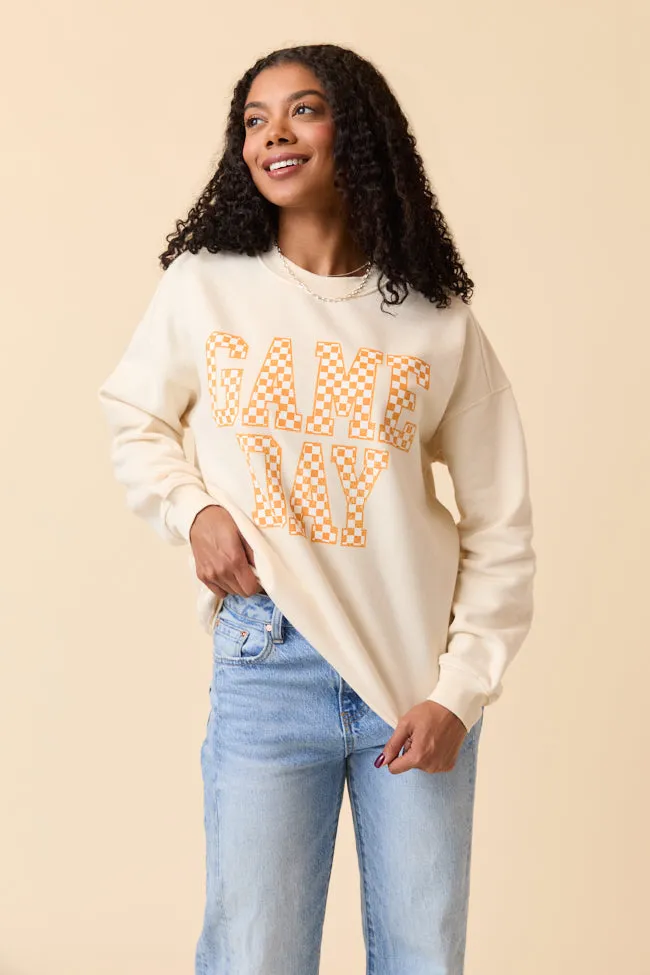 Checkered Orange Game Day Cream Graphic Sweatshirt Casual Layers product dancing suitable rhythm