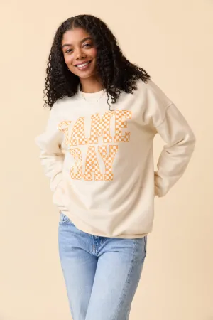 Checkered Orange Game Day Cream Graphic Sweatshirt teenagers Go-to Wear