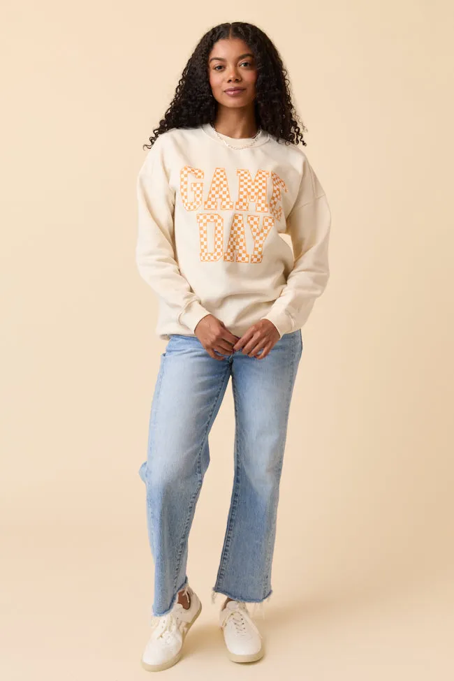 Checkered Orange Game Day Cream Graphic Sweatshirt budget-friendly product houndstooth sophistication