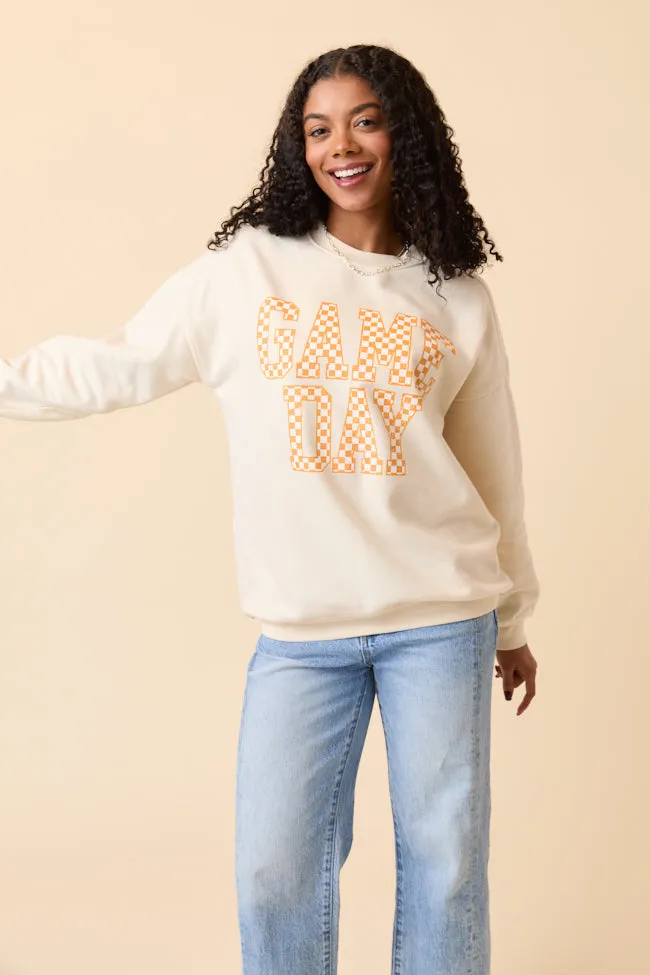 Active Comfort Wear Checkered Orange Game Day Cream Graphic Sweatshirt