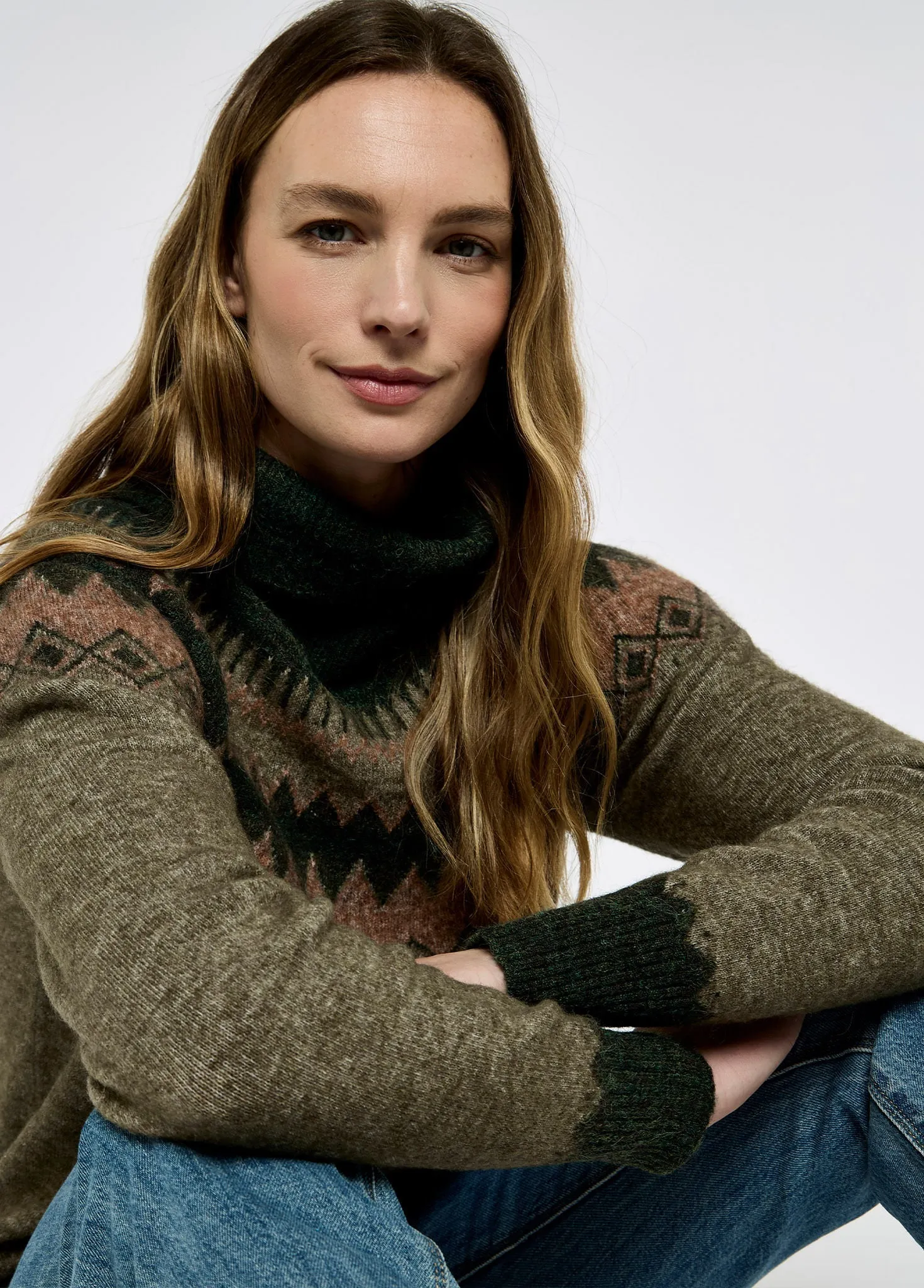 Stain Release Coating Devlin Women's Fair Isle pattern sweater - Olive