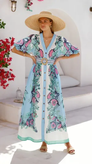 All Moments Smooth Layers Dali Maxi Dress - Island Bloom Blue