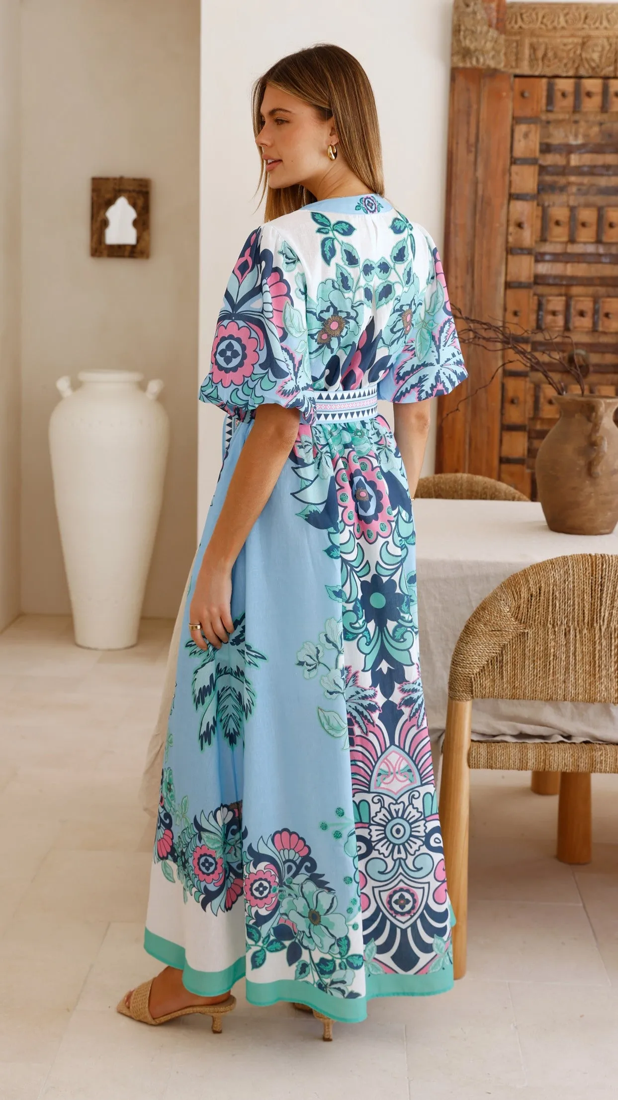 Holiday Wear Dali Maxi Dress - Island Bloom Blue