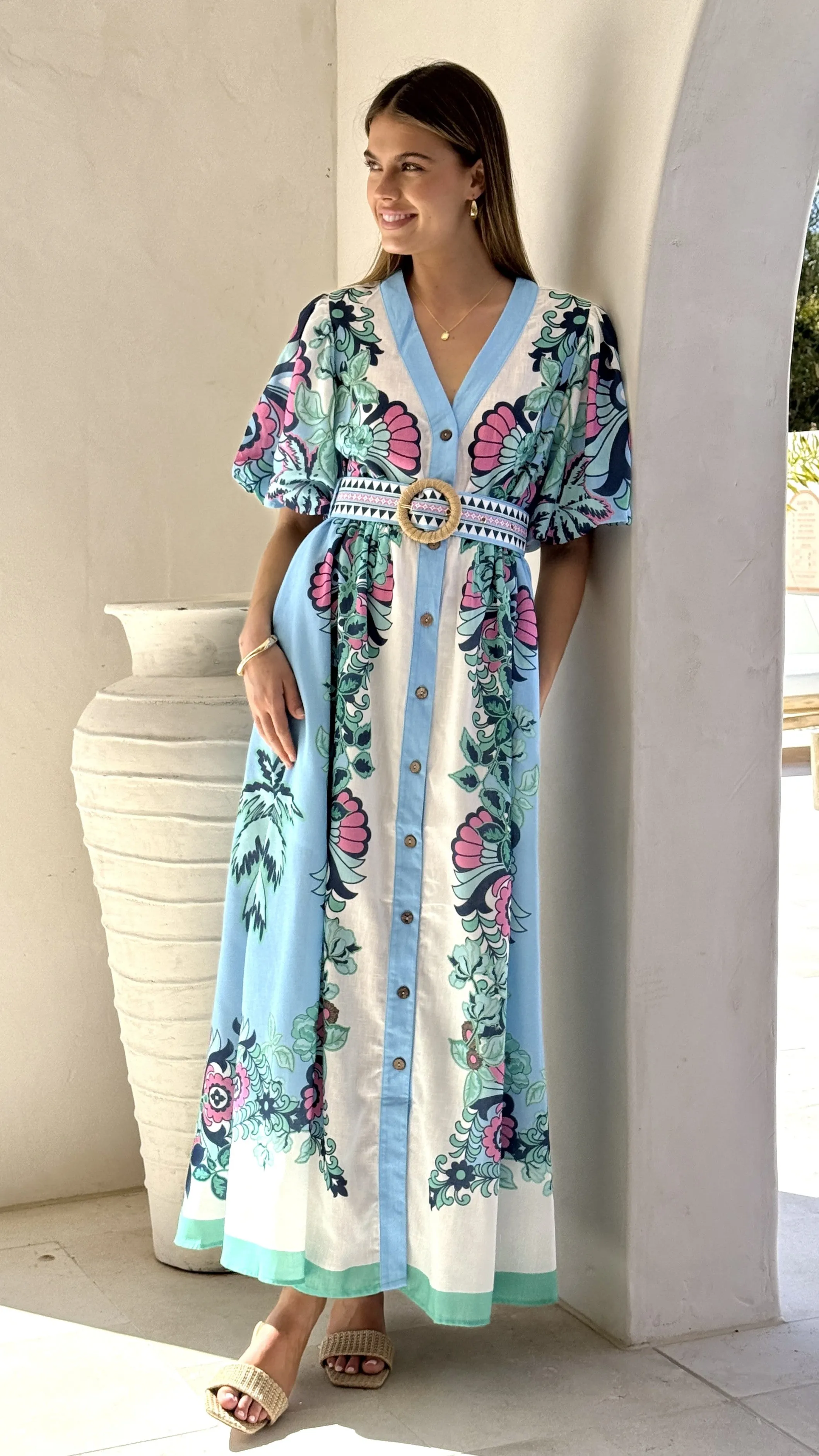 Dali Maxi Dress - Island Bloom Blue animal-print