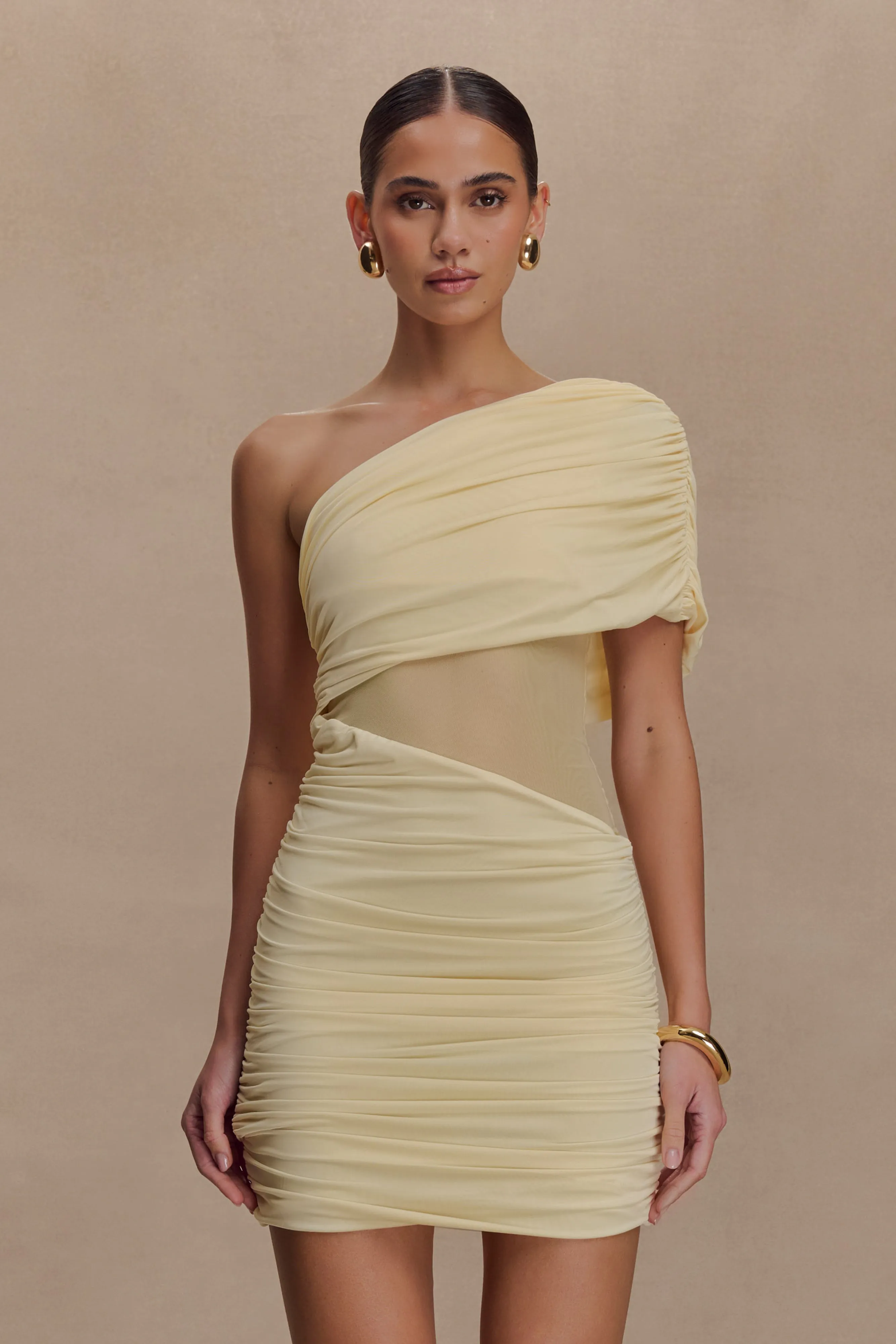Dallas One Shoulder Mesh Mini Dress - Lemon Fresh Look