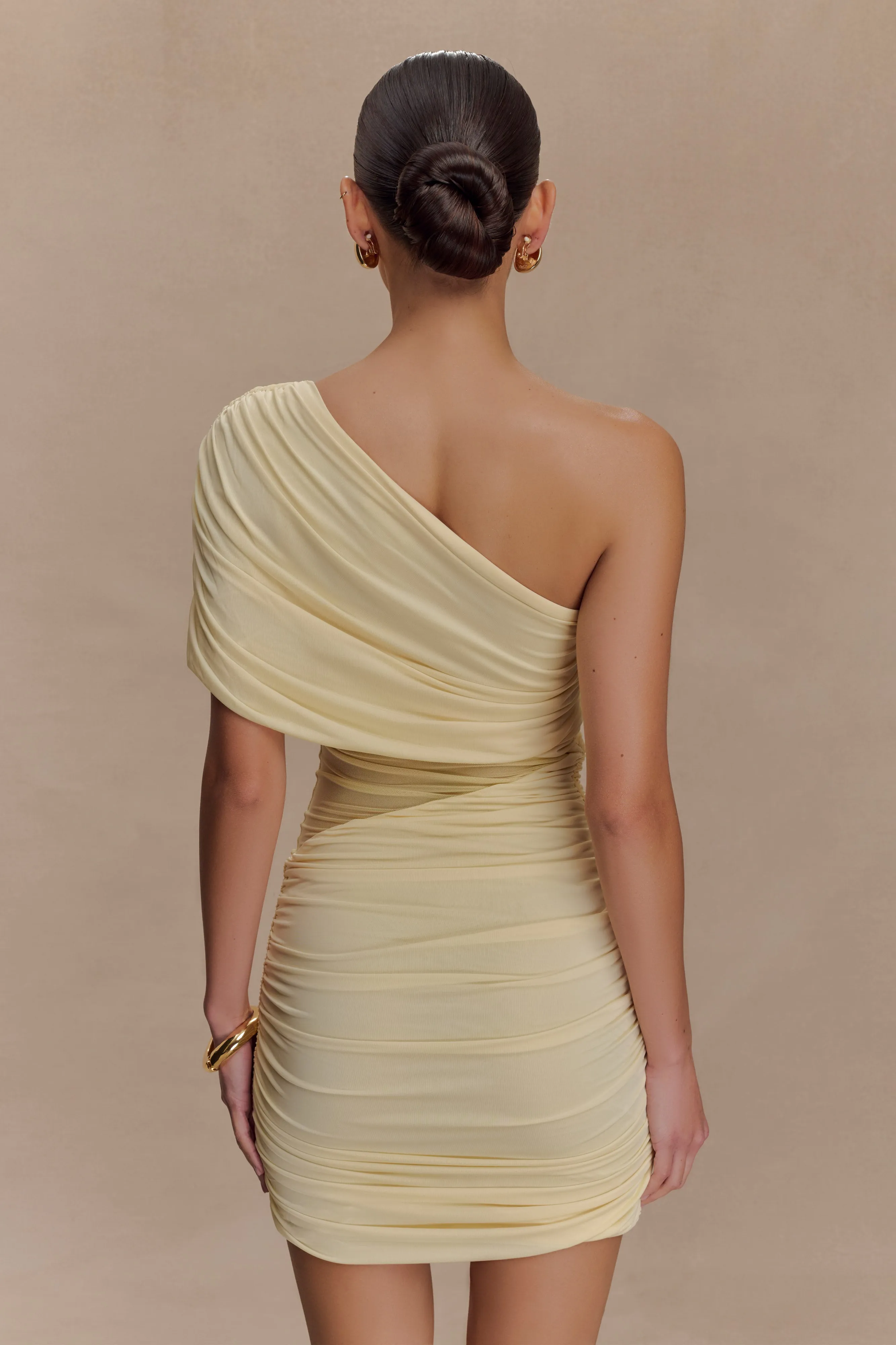 Dallas One Shoulder Mesh Mini Dress - Lemon Layered-Look