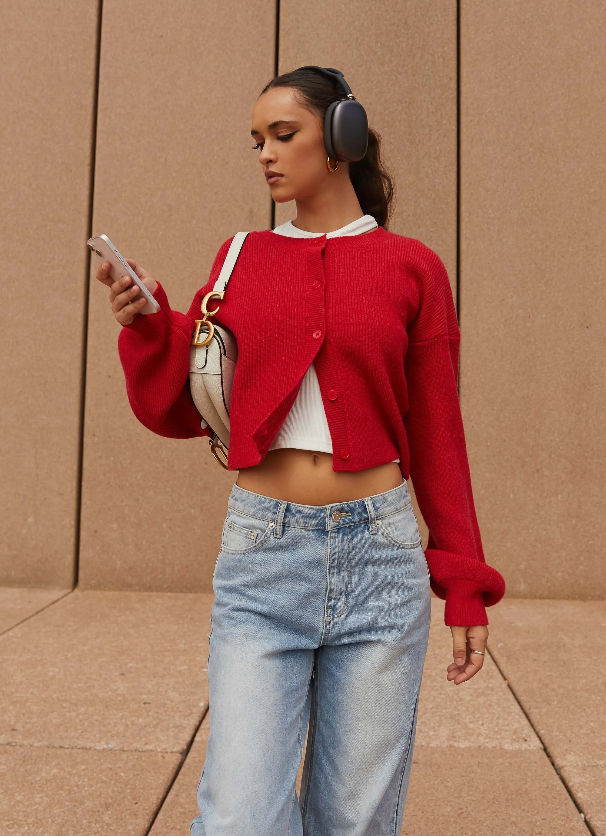 Non Bulky Insulation Daphne Knit Cardigan - Cherry