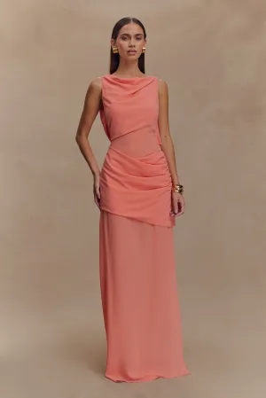 Daria Draped Chiffon Maxi Dress - Pastel Nectarine Flawless Waistband Fit