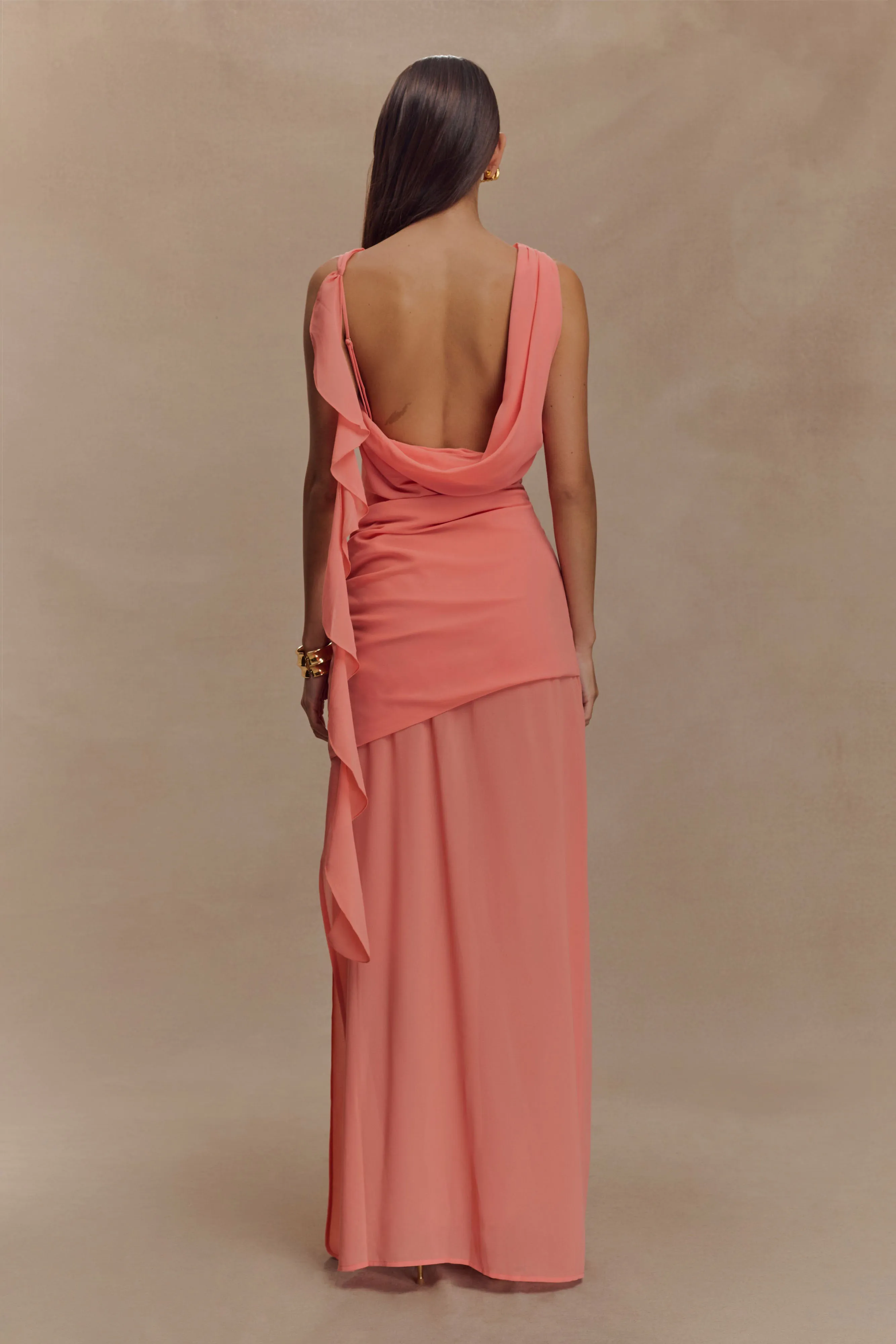 Garden Scene Urban Favorite Daria Draped Chiffon Maxi Dress - Pastel Nectarine