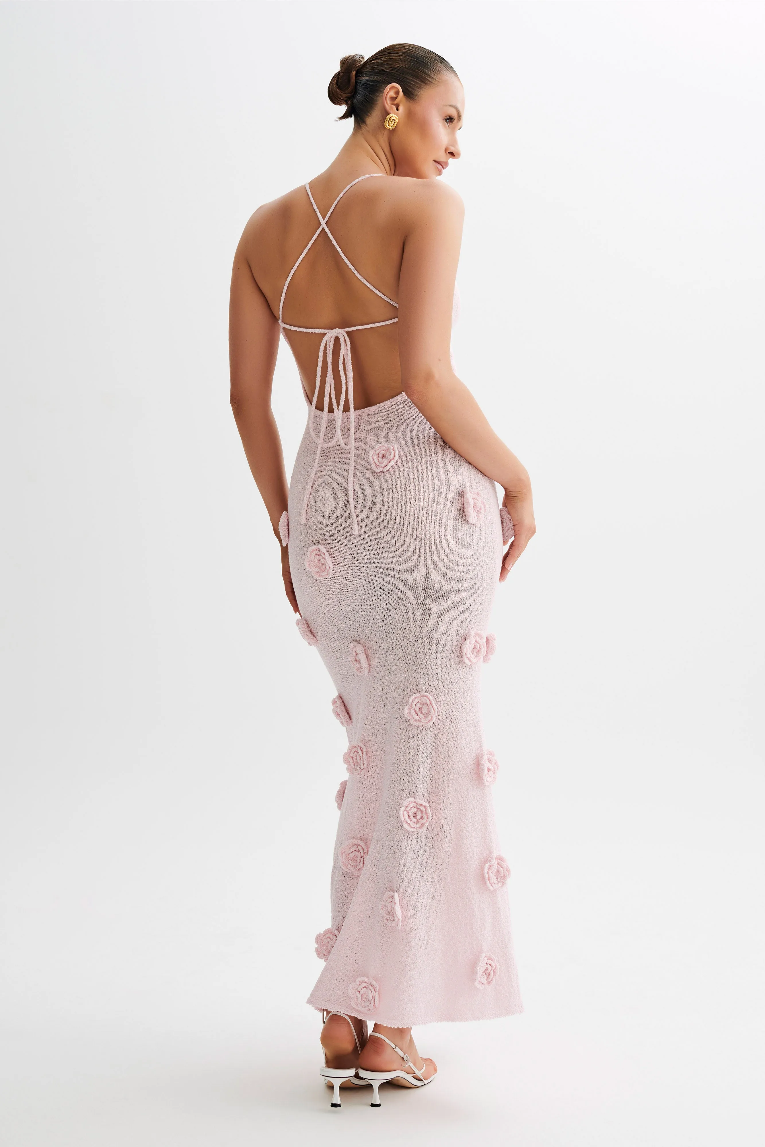 Suki Knit Maxi Dress With Flowers - Baby Pink Tall-Fit