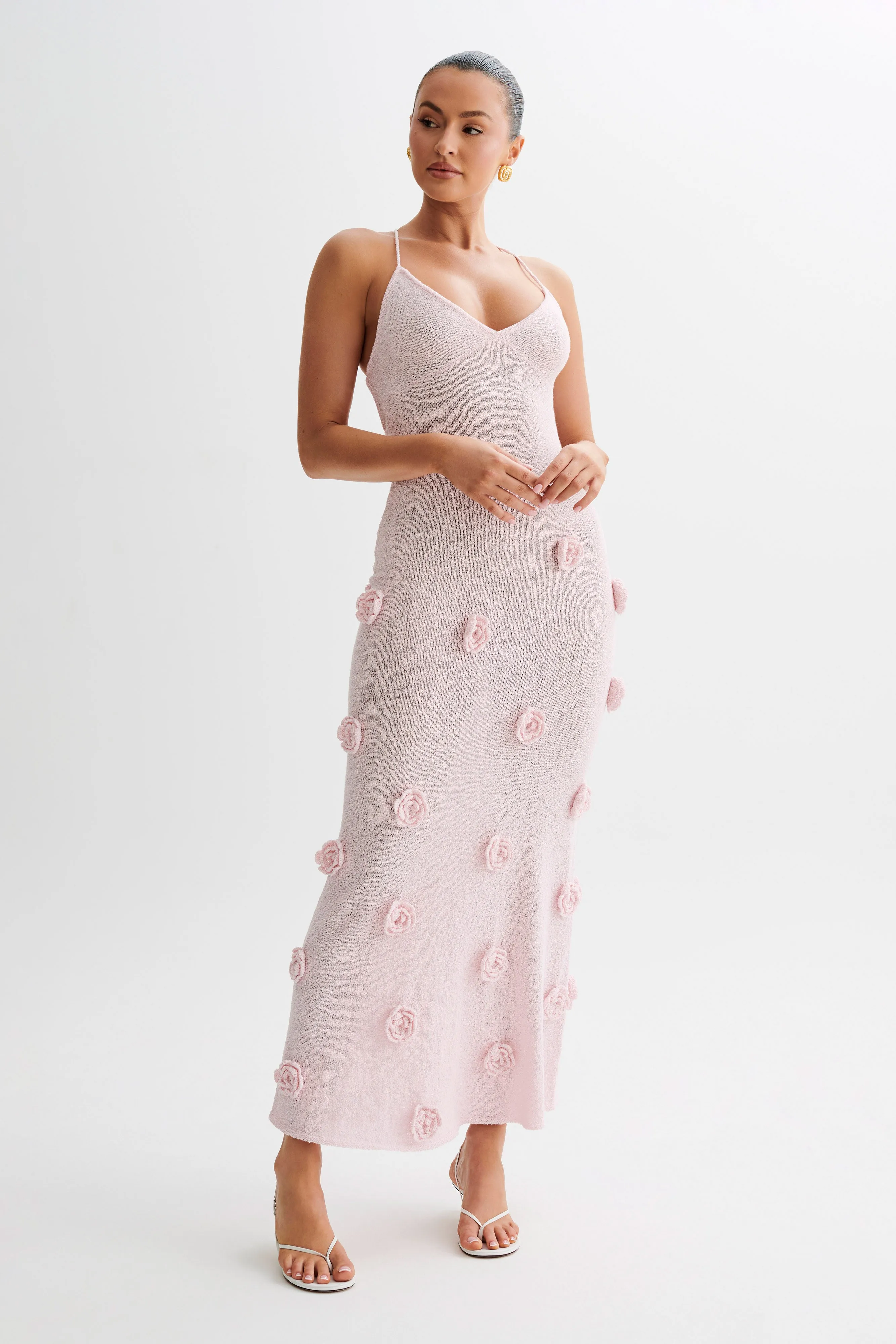 Fashionable Wear Suki Knit Maxi Dress With Flowers - Baby Pink
