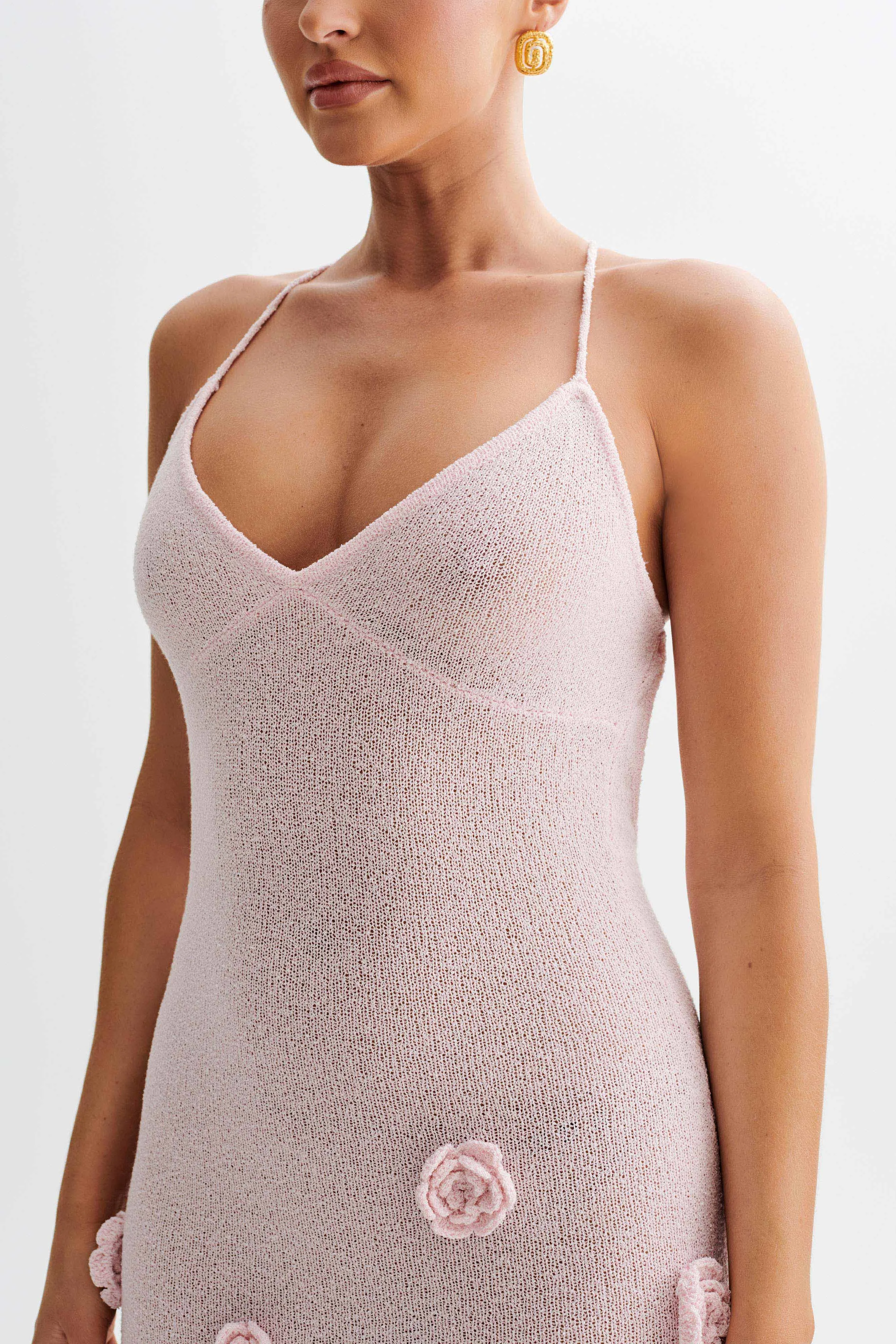 Minimalist fit-and-flare Suki Knit Maxi Dress With Flowers - Baby Pink