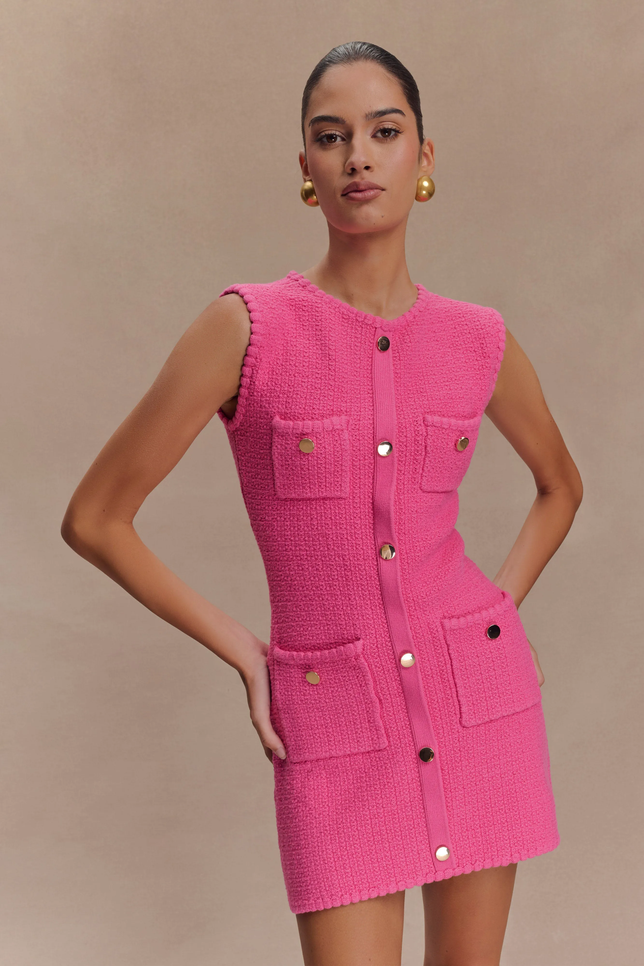 Mia Knit Mini Dress - Pink Mini-Length