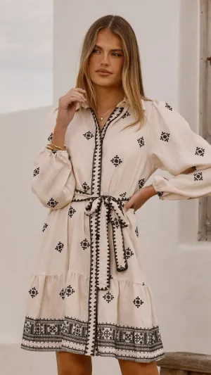 Halter-Neck Breezy Fit Delainey Mini Dress - Beige/Black