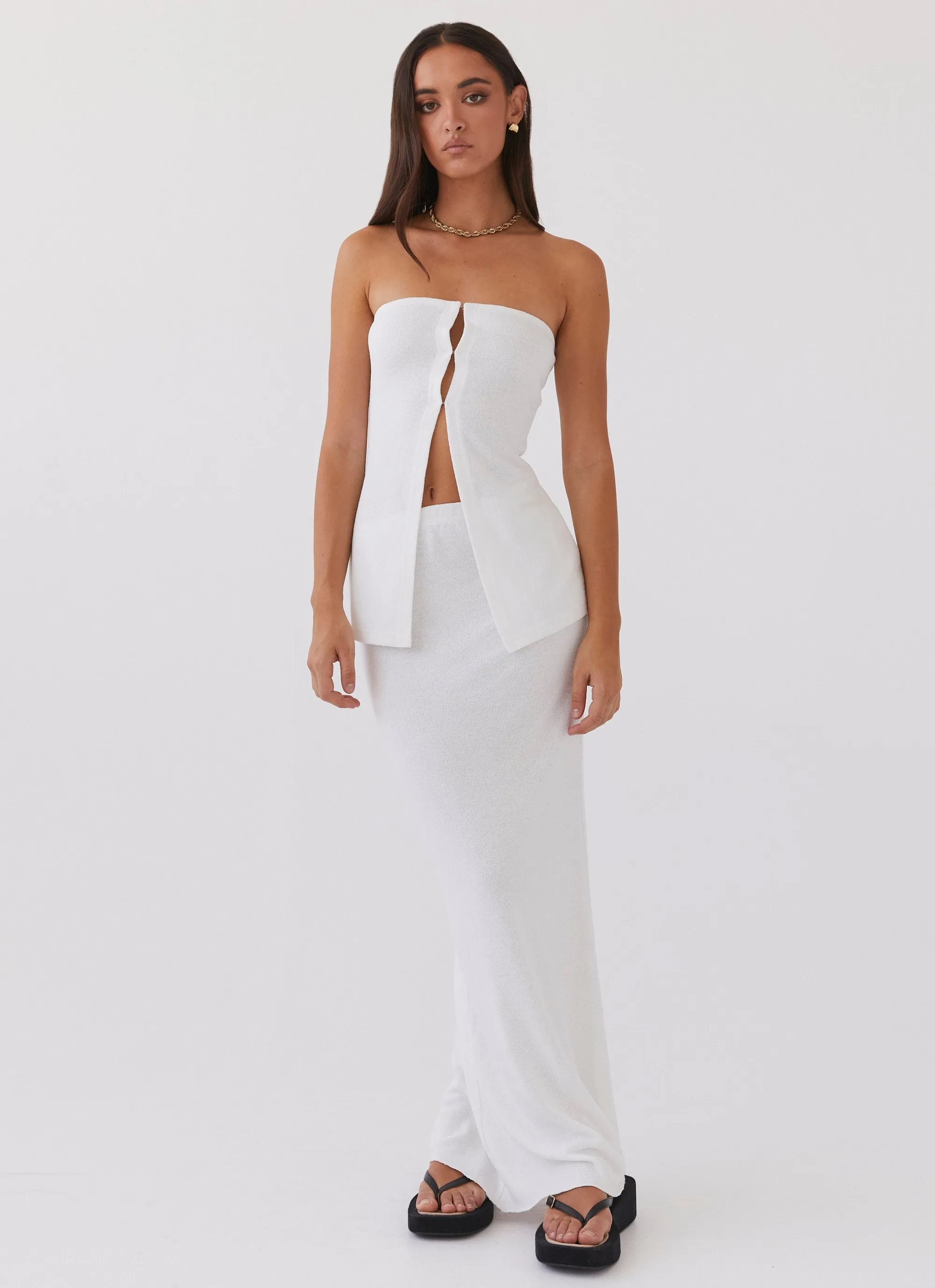 Delicate Lady Knit Top - White Minimal Shrinkage DoubleLayered Hem Technology