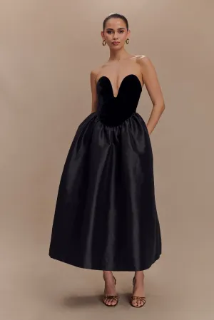 Flora Strapless Velvet Midi Dress - Black Modern Soft All Time Fit