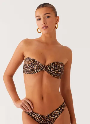 Sun-Protection Sublimation Print Delta Bandeau Bikini Top - Cheetah