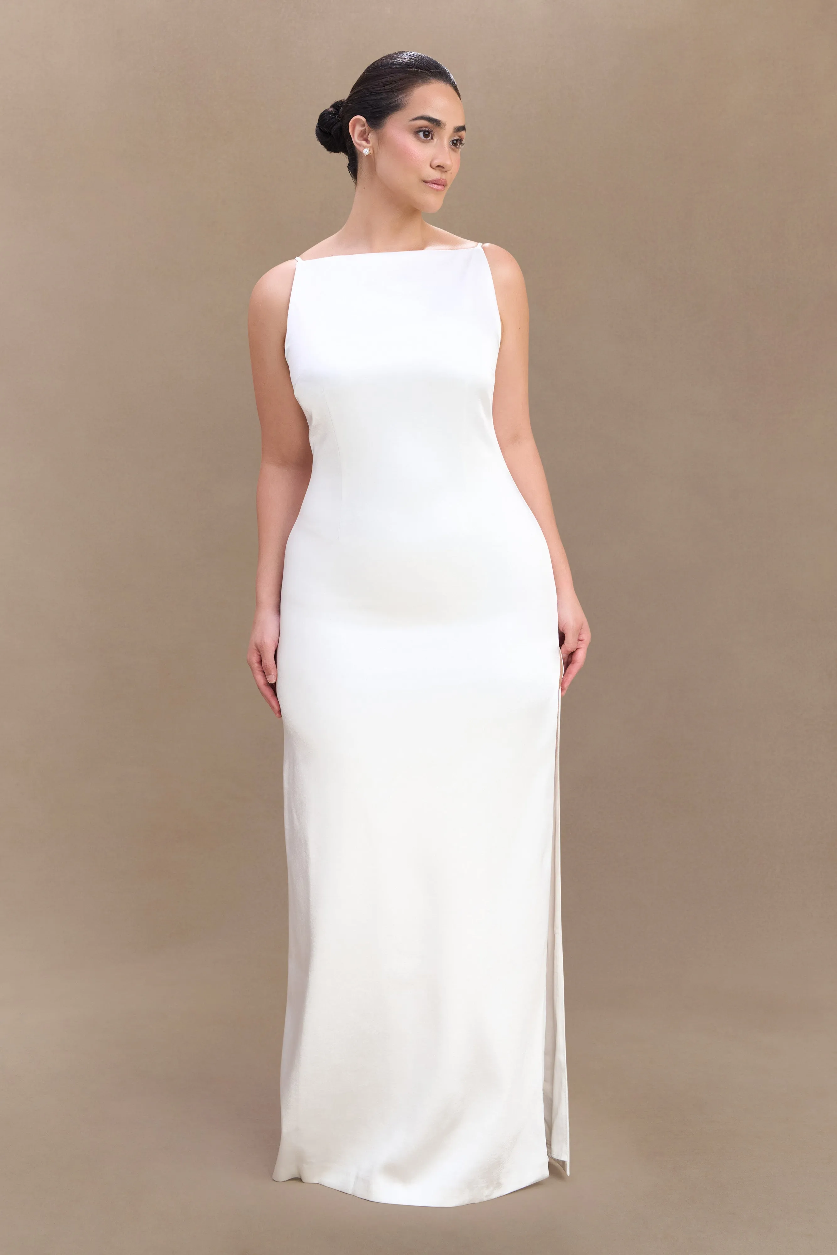 Violet Sleeveless Satin Maxi Dress - White Ombre-Effect Villa Mood