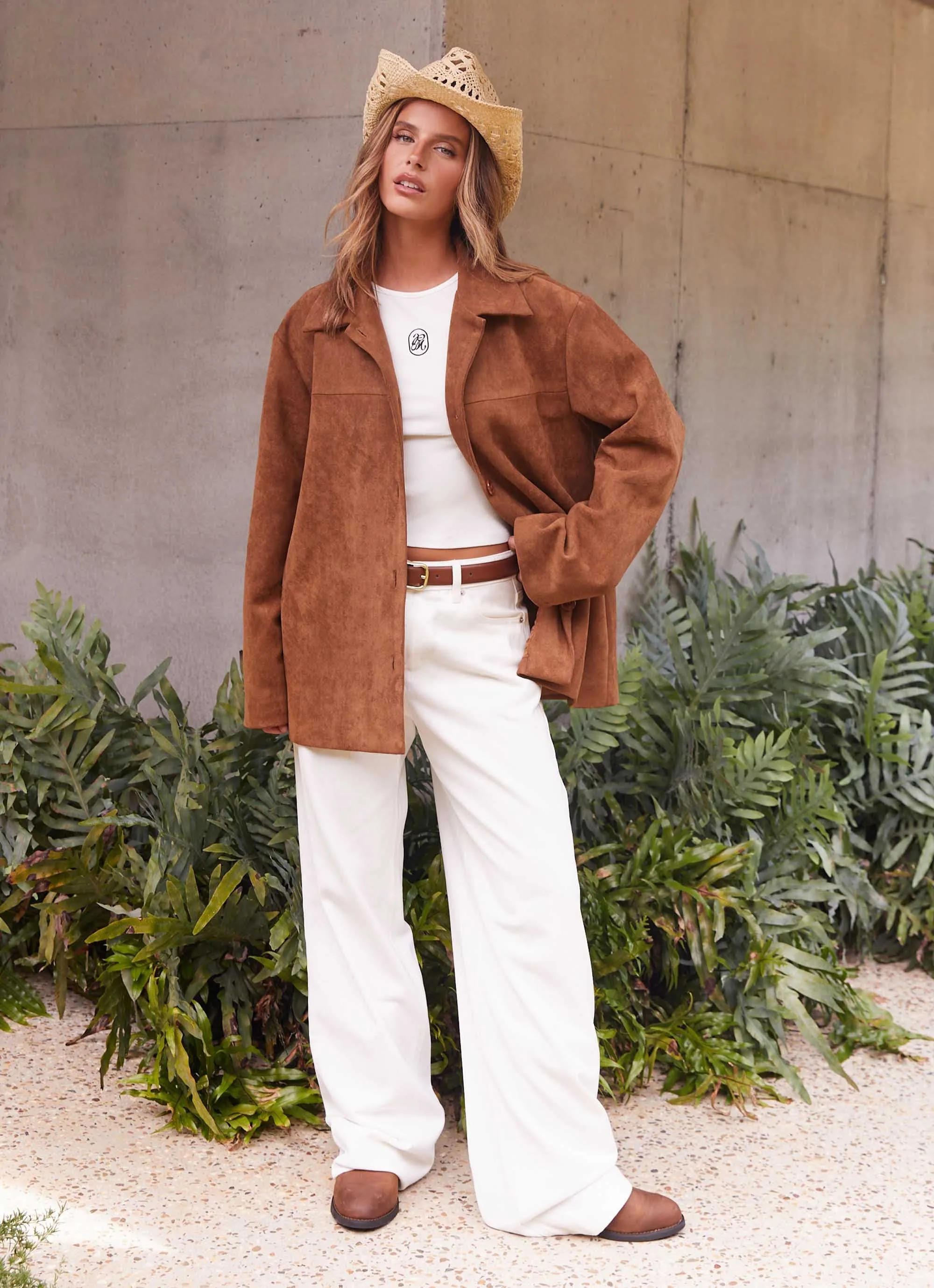 NoiseReduciting Fabric Devika Faux Suede Boxy Jacket - Brown