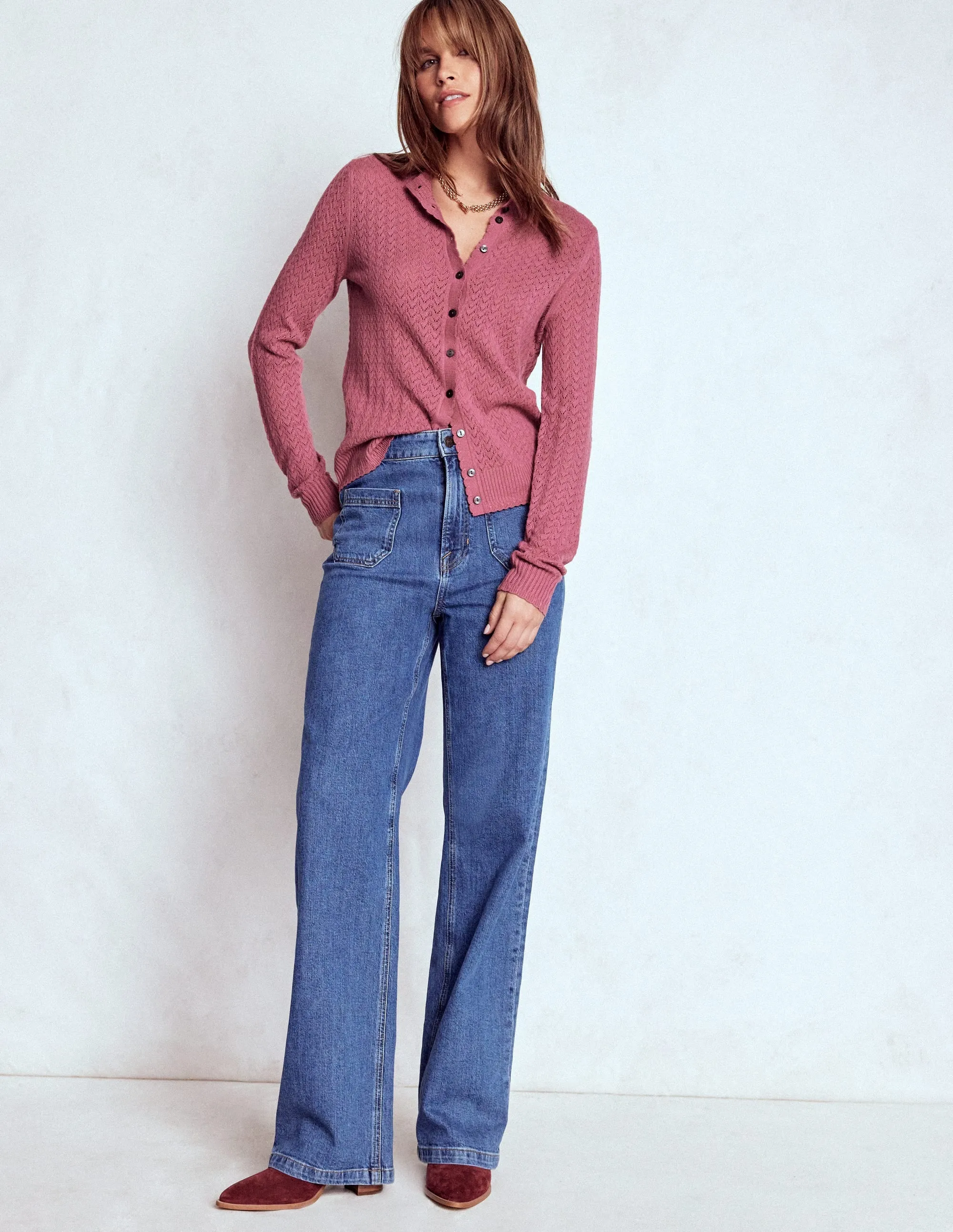All Day Wear Diane Pointelle Cardigan-Pink Heather