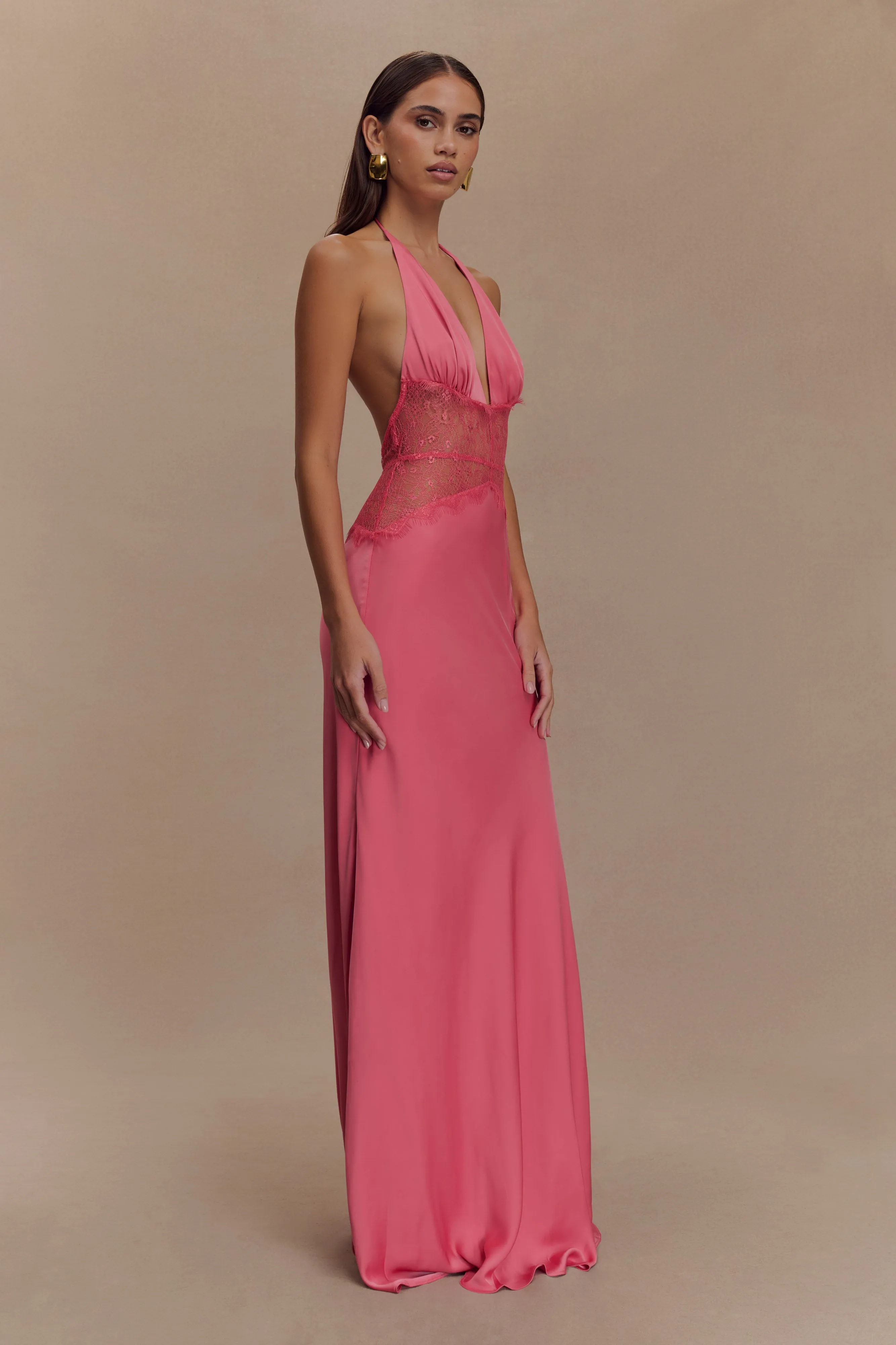 Dinah Lace And Satin Maxi Dress - Blush Rose Minimalist Fit Lounge Outfit