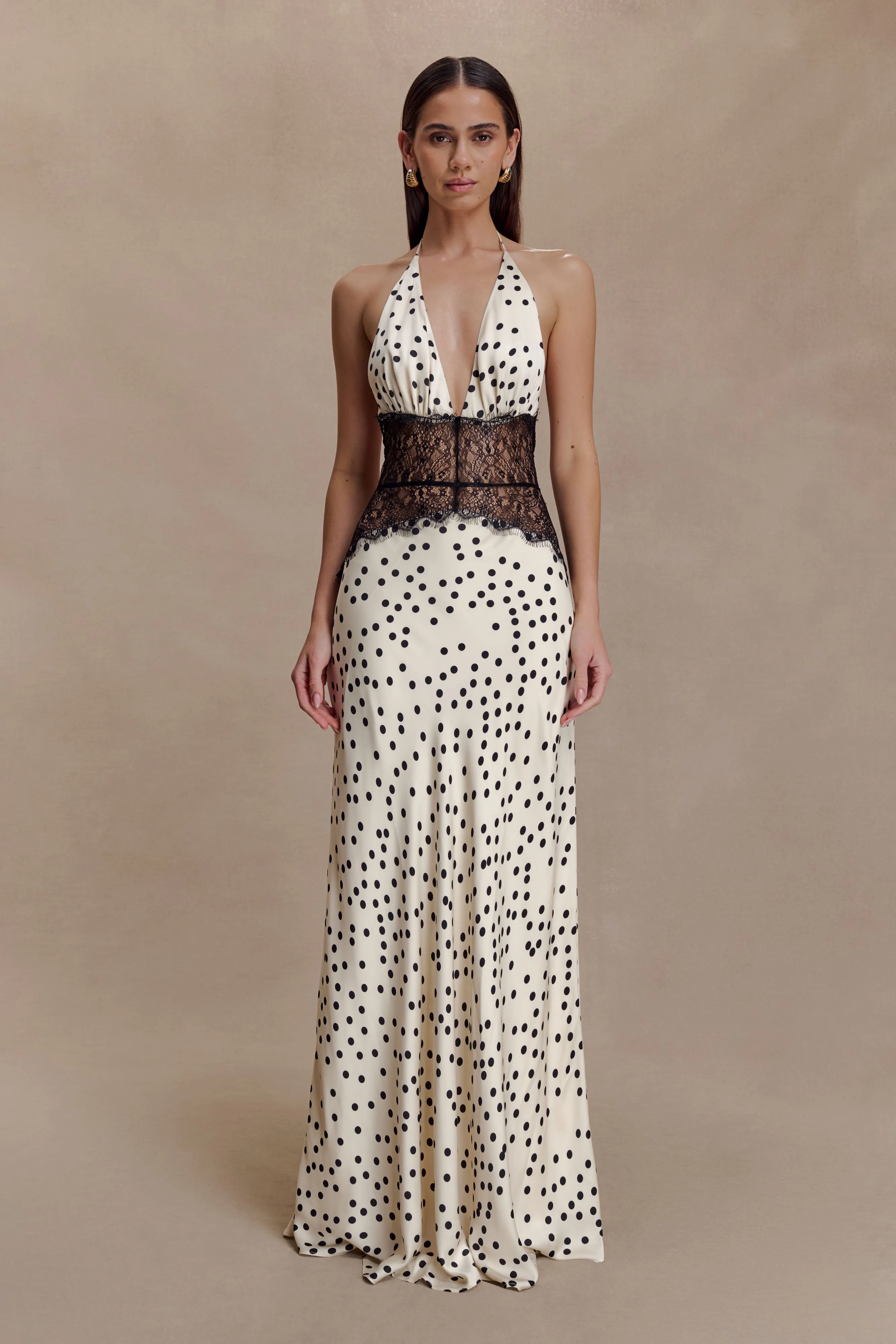 Flow Sleeve Trend Glow Dinah Lace And Satin Maxi Dress - Polkadot