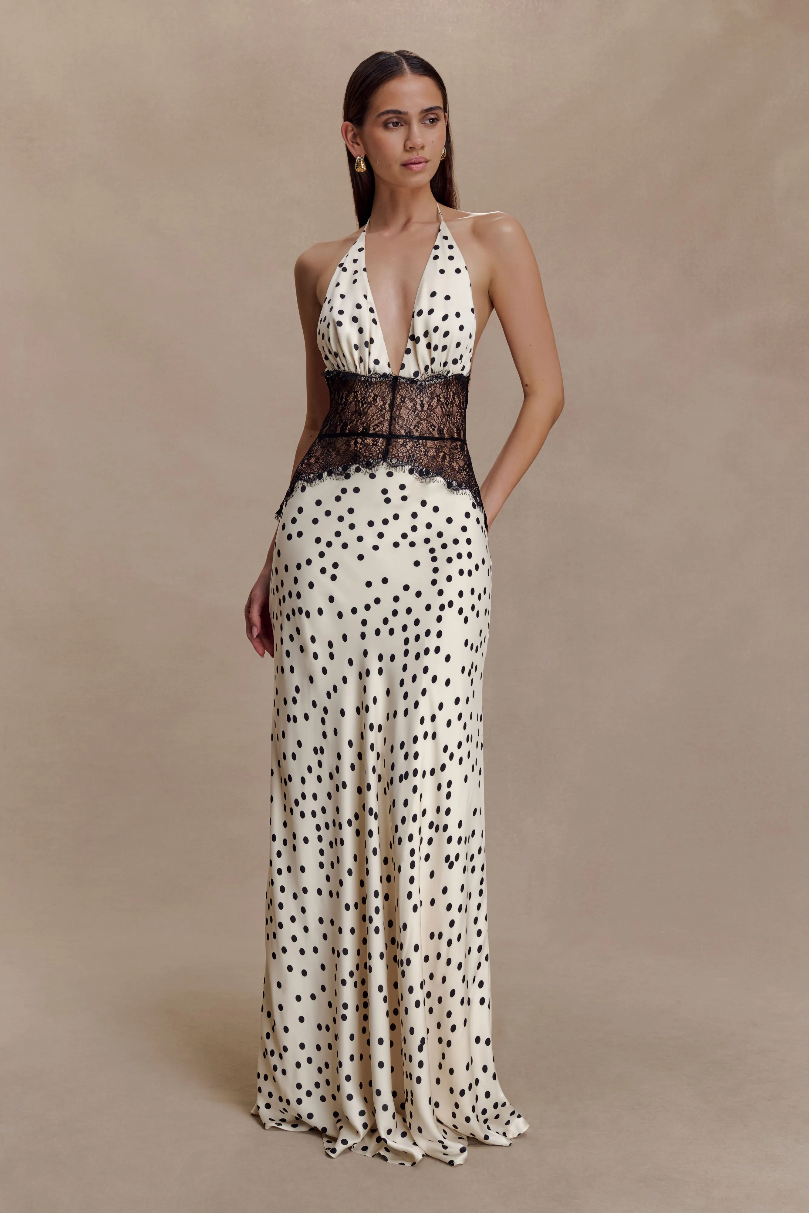 Dinah Lace And Satin Maxi Dress - Polkadot Satin Glow Grab Now