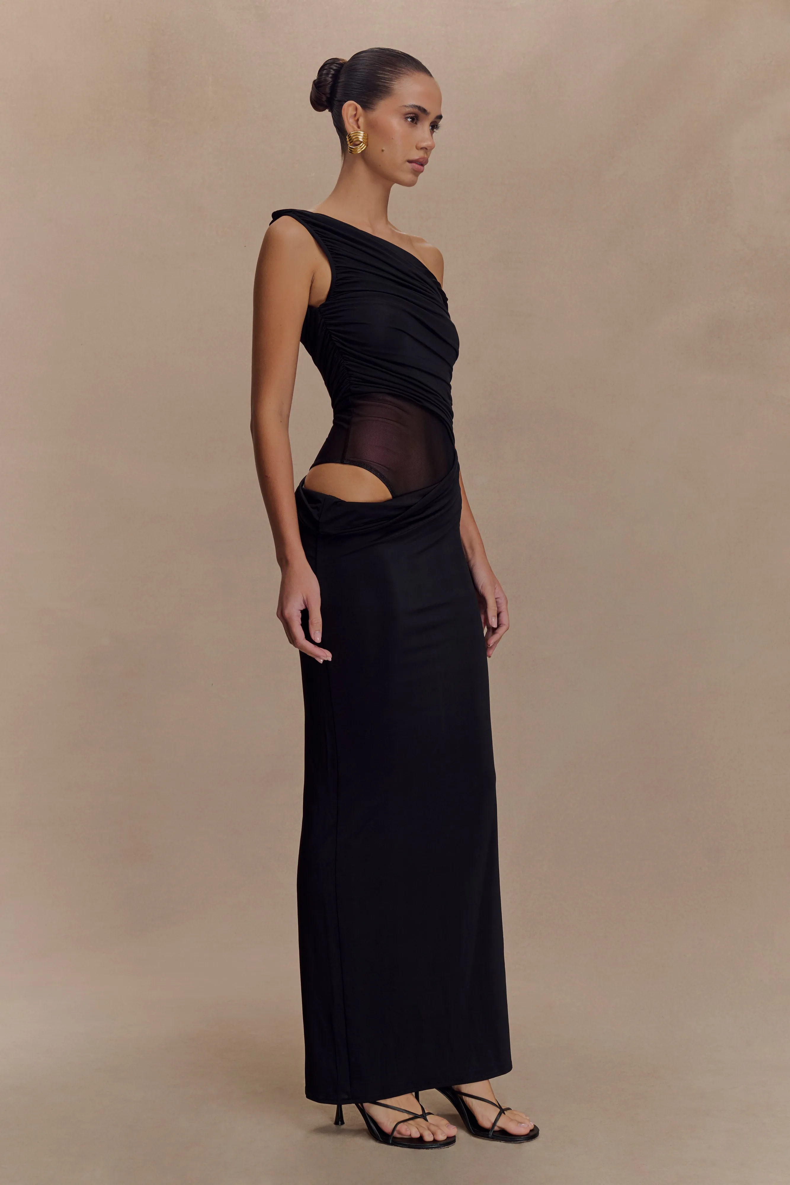 Callen One Shoulder Slinky Maxi Dress - Black Eco Friendly