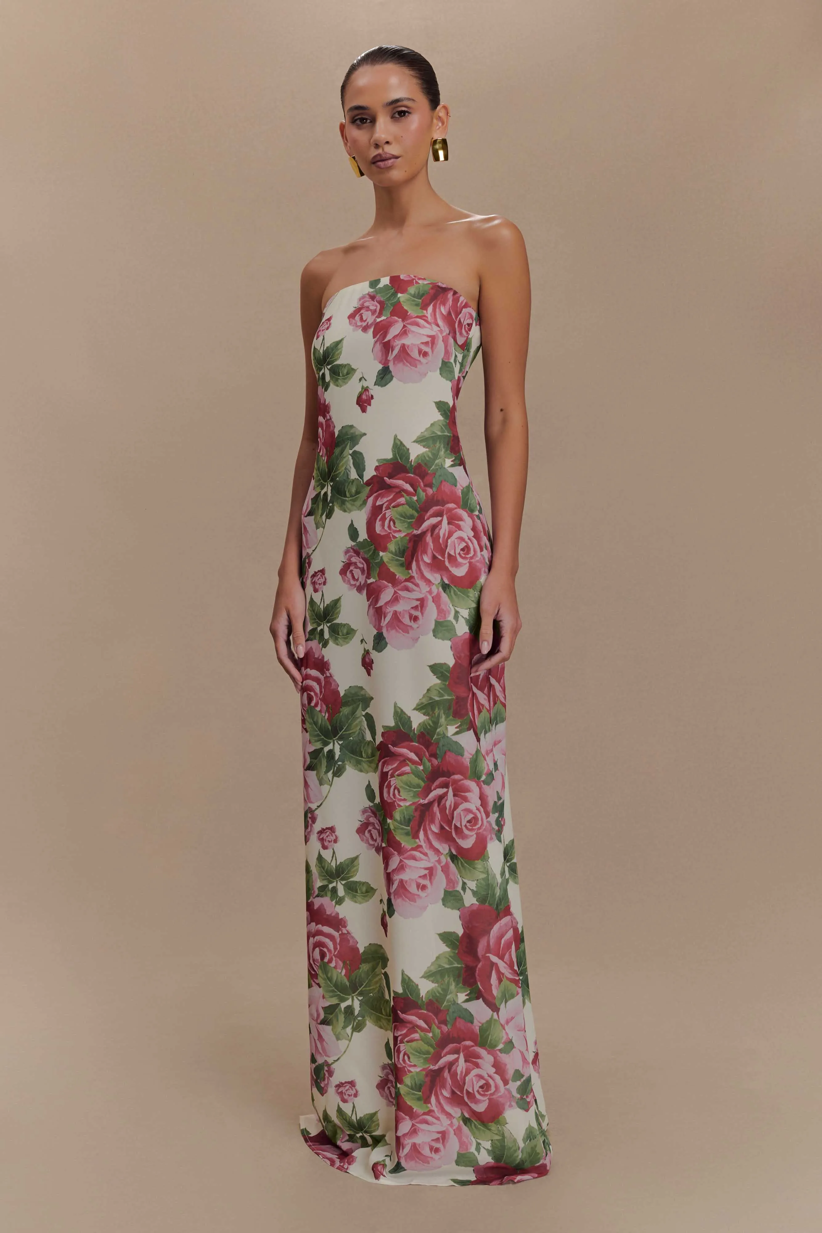 Ella Strapless Chiffon Maxi Dress - Sonia Rose Print Basic Warm