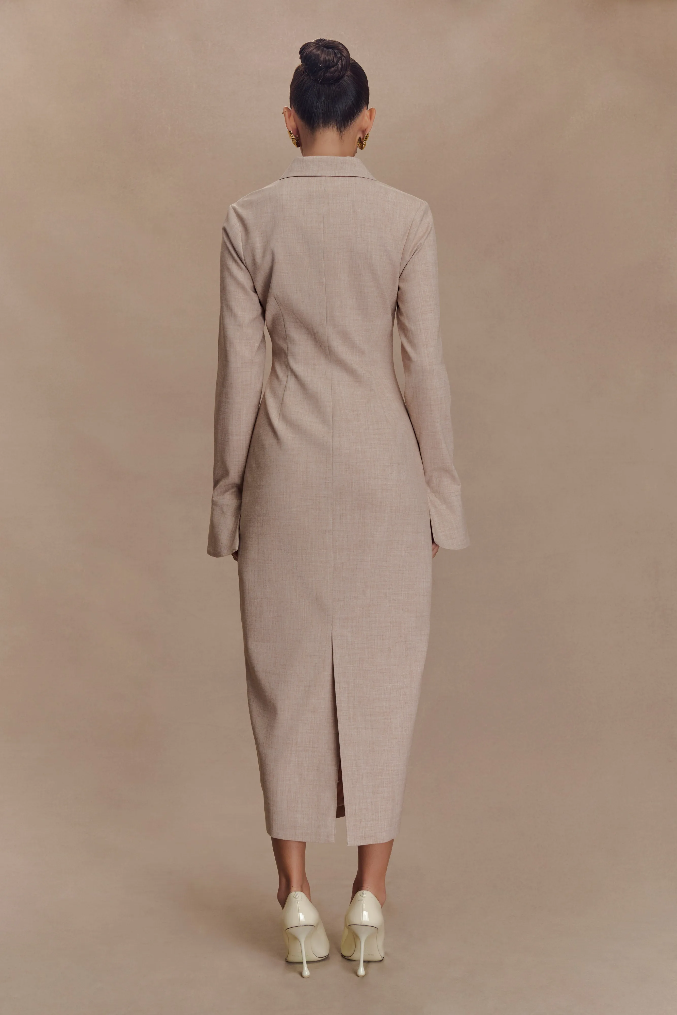 Dorian Fitted Shirt Midi Dress - Wheat Marle Straight-Cut Basic Shape