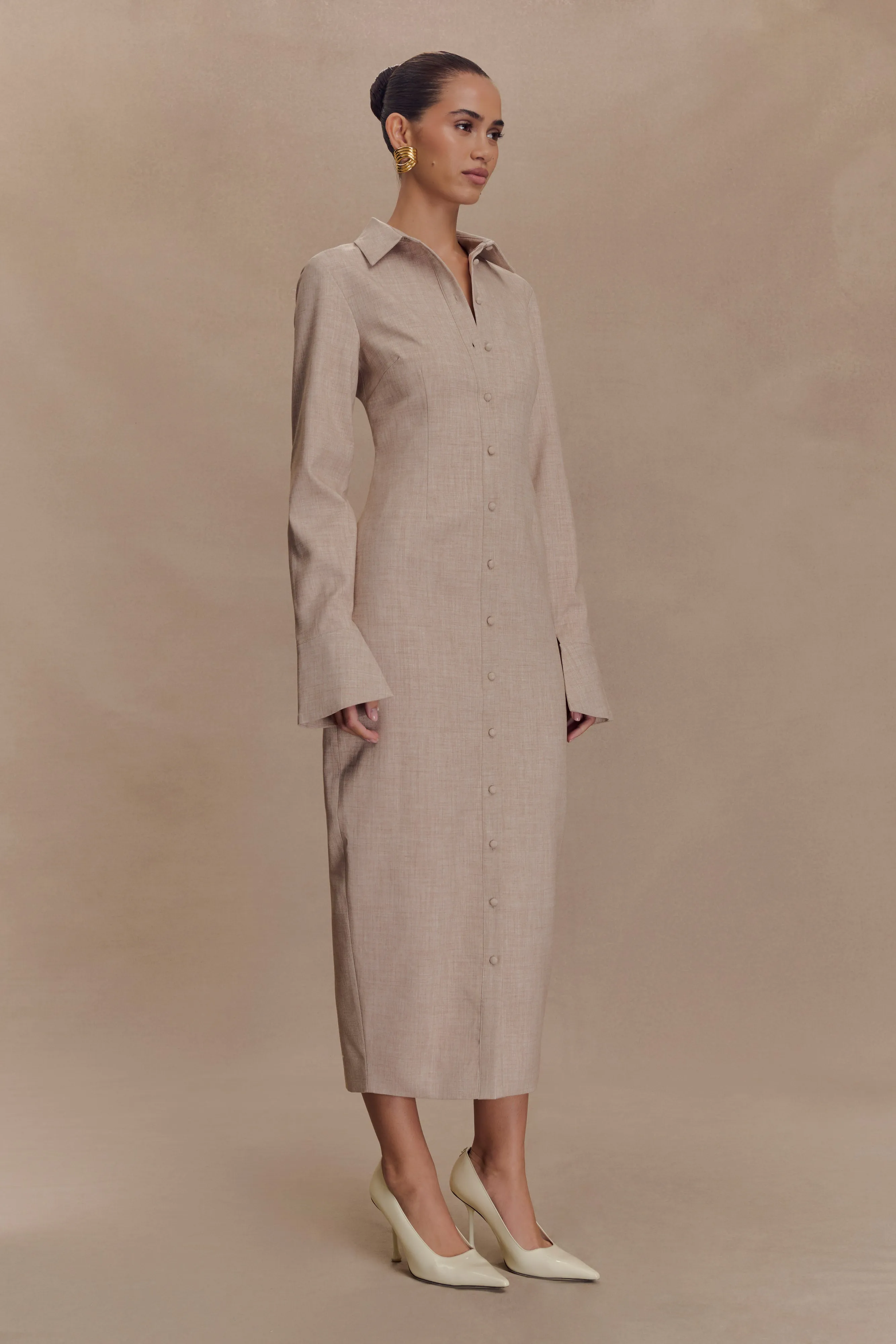 Dorian Fitted Shirt Midi Dress - Wheat Marle Luxe Mood