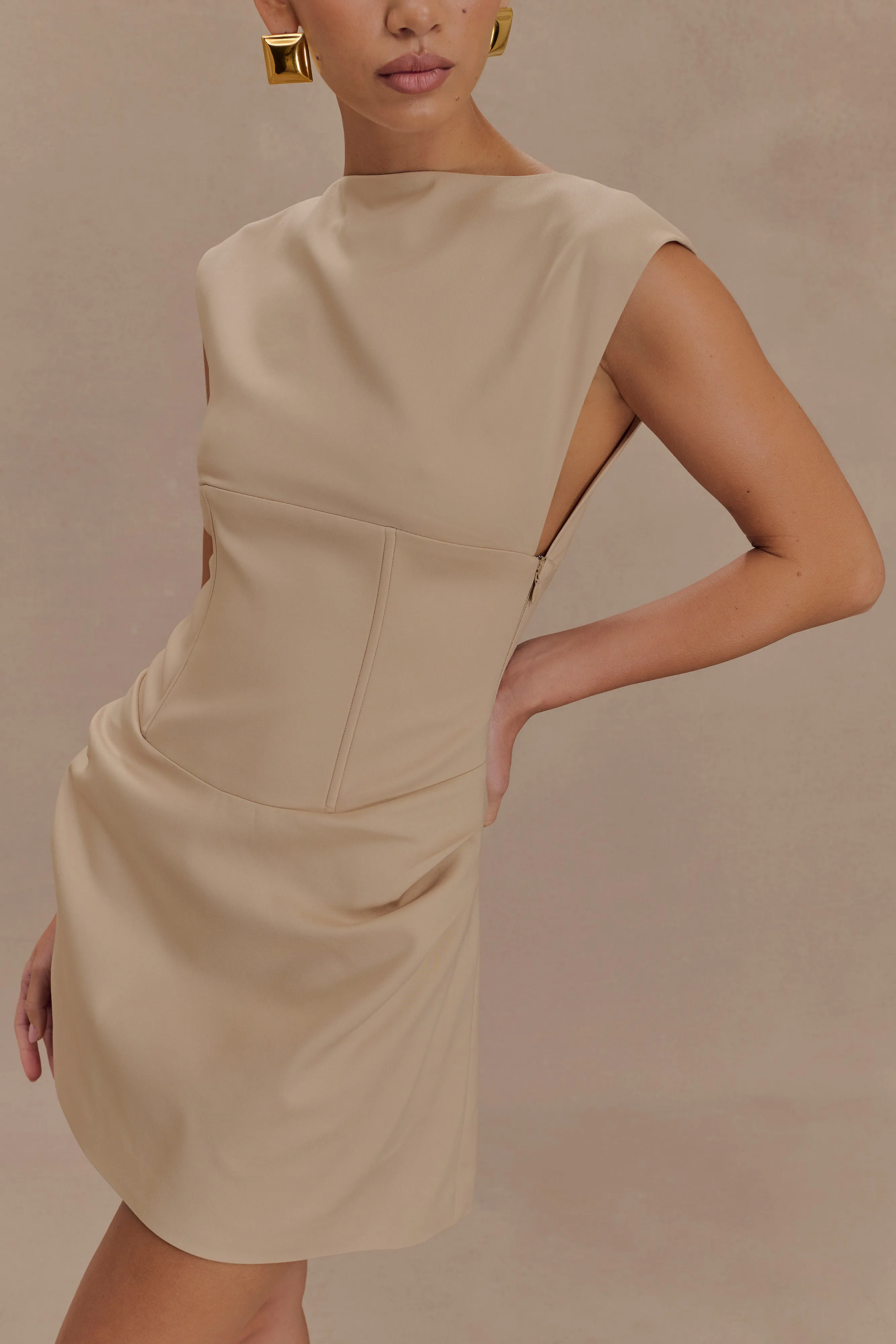 Front-Pocket Global Style Doris Sleeveless Mini Dress - Camel