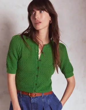 Dot Pointelle Cardigan-Iguana Green Fall Comfort