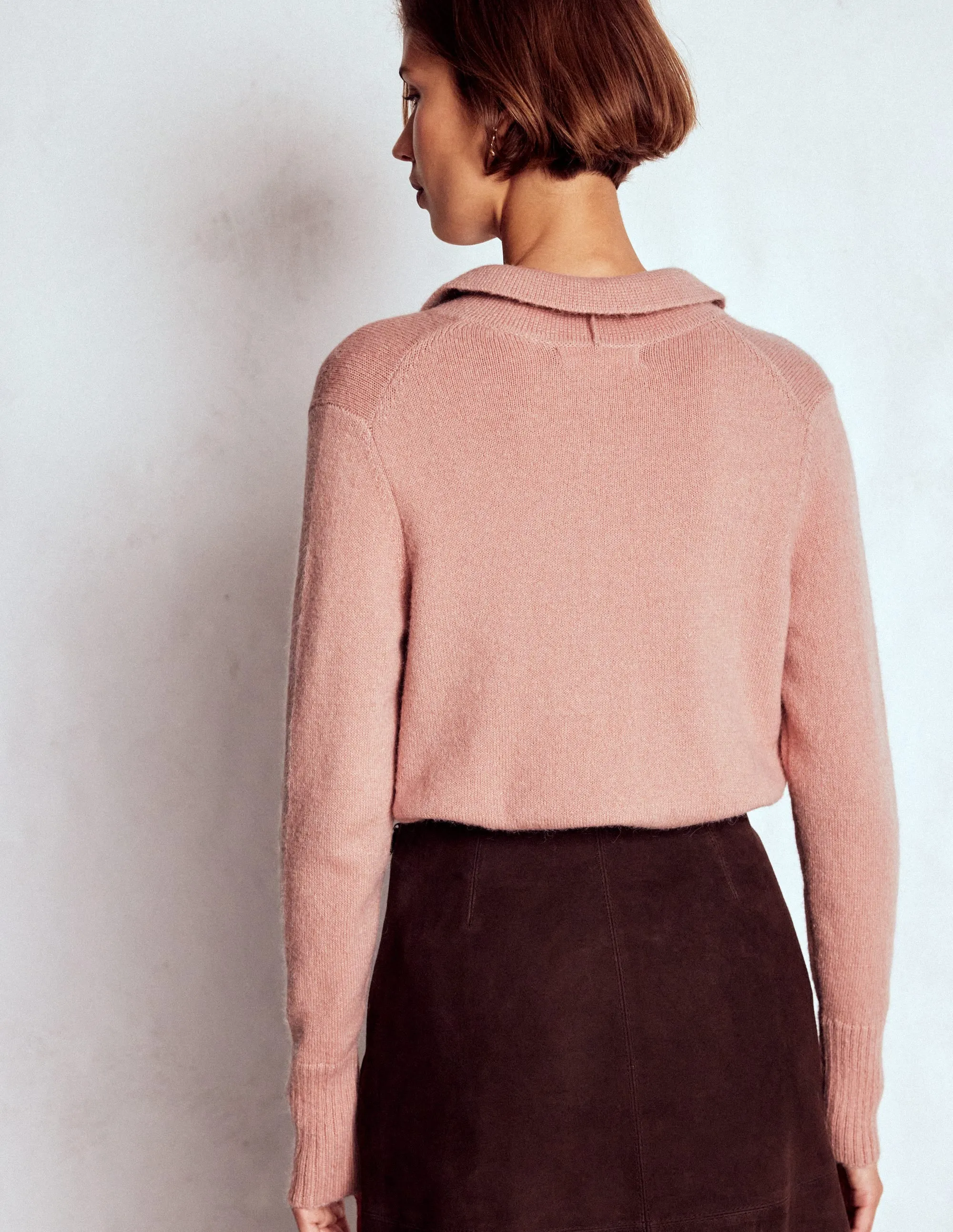 AntiStatic Lining Collared Tie Front Cardigan-Misty Rose Pink