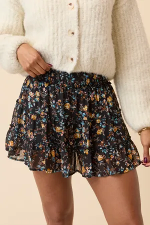 Through The Garden Black Multi Floral Skort Flexible Motion Autumn Stroll
